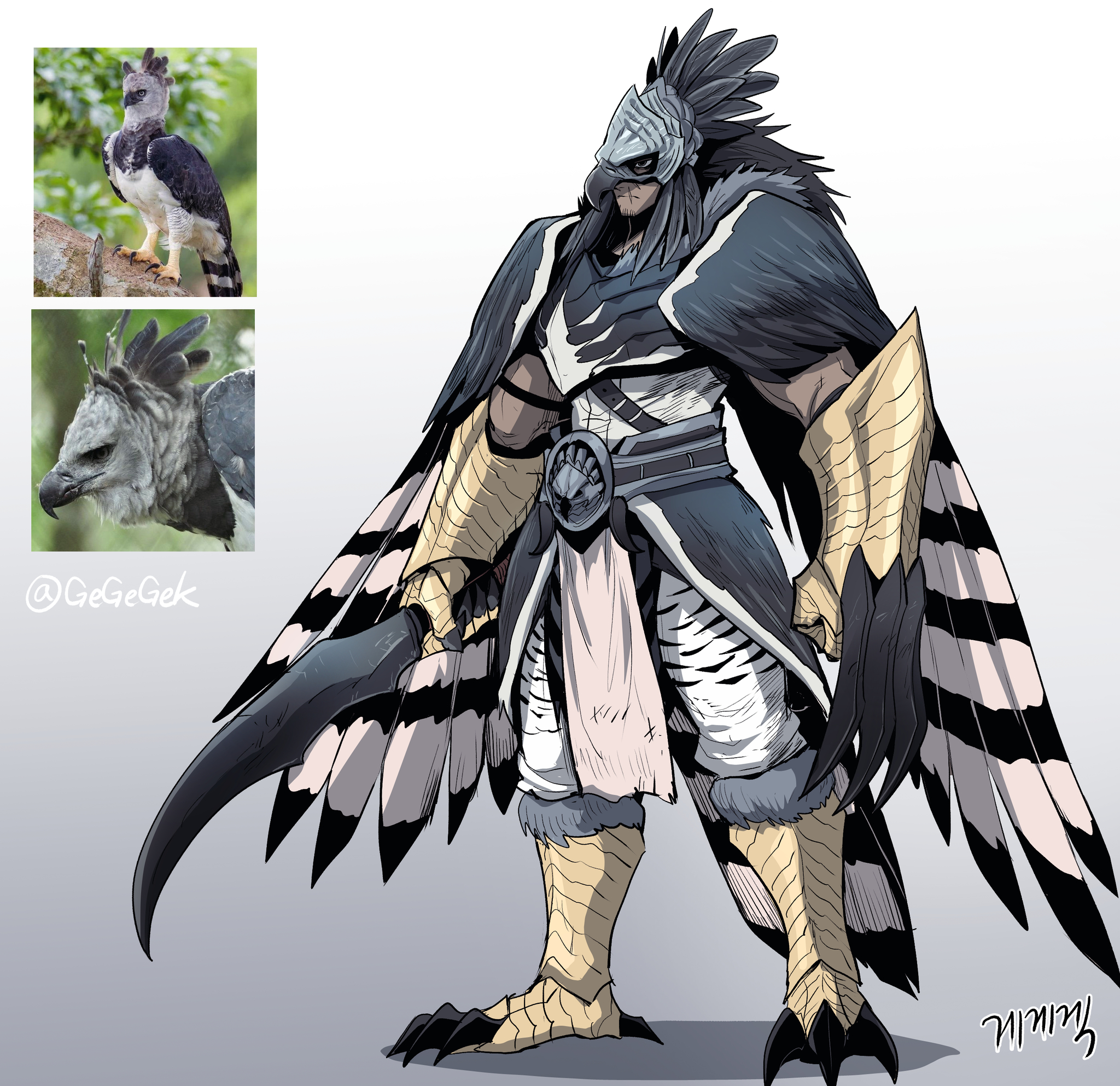 Continuation of the post “Humanization” - Art, Anime, Anime art, Humanization, Animal ears, Gegegekman, A wave of posts, Tail, Birds, Philippine eagle, Reply to post