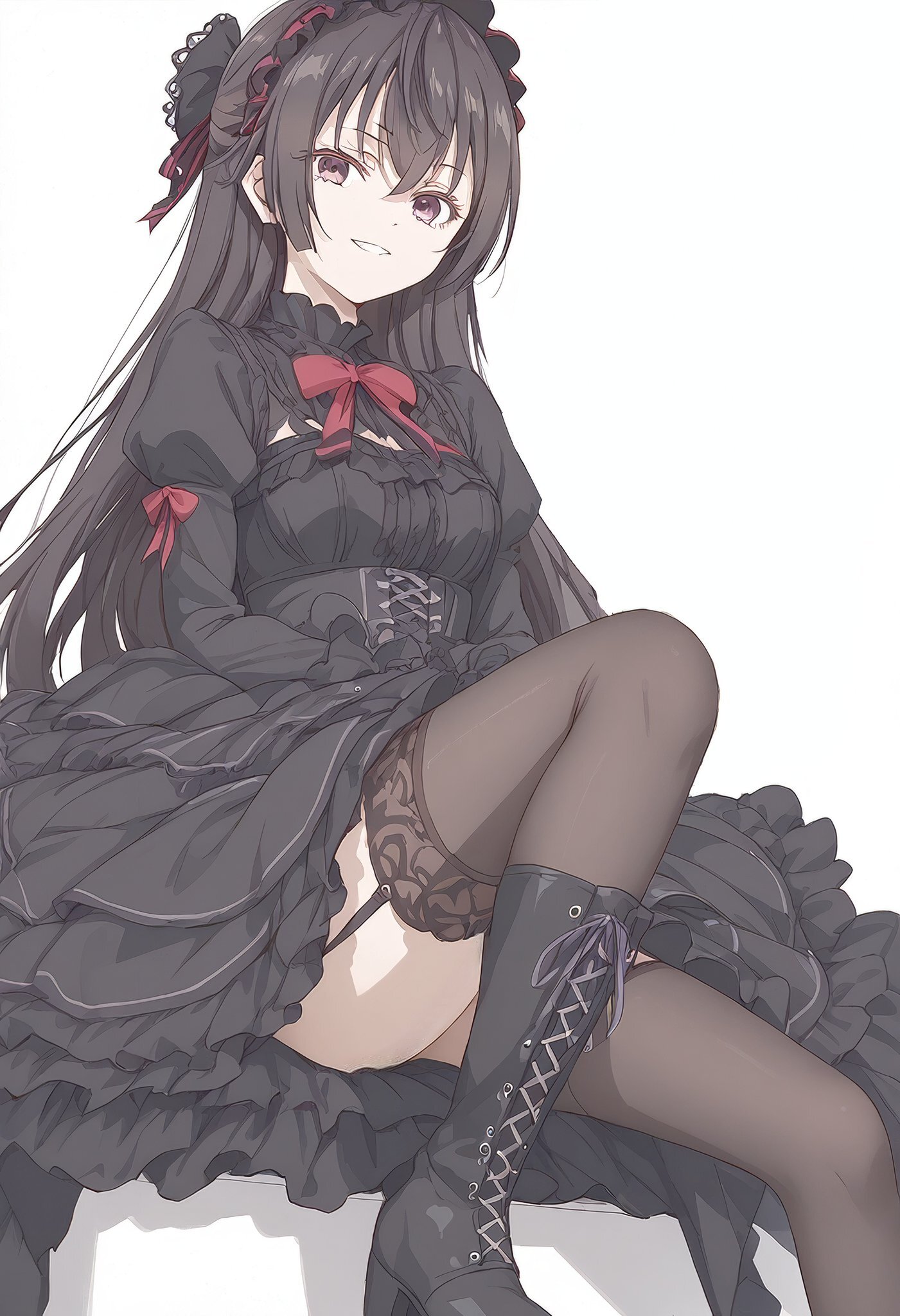 How do you like this outfit, brother? - Anime, Anime art, Suou Yuki, Tokidoki Bosotto Russia-go de Dereru Tonari no Aly, Roshidere, Stockings, Hips, Gothic, Neural network art