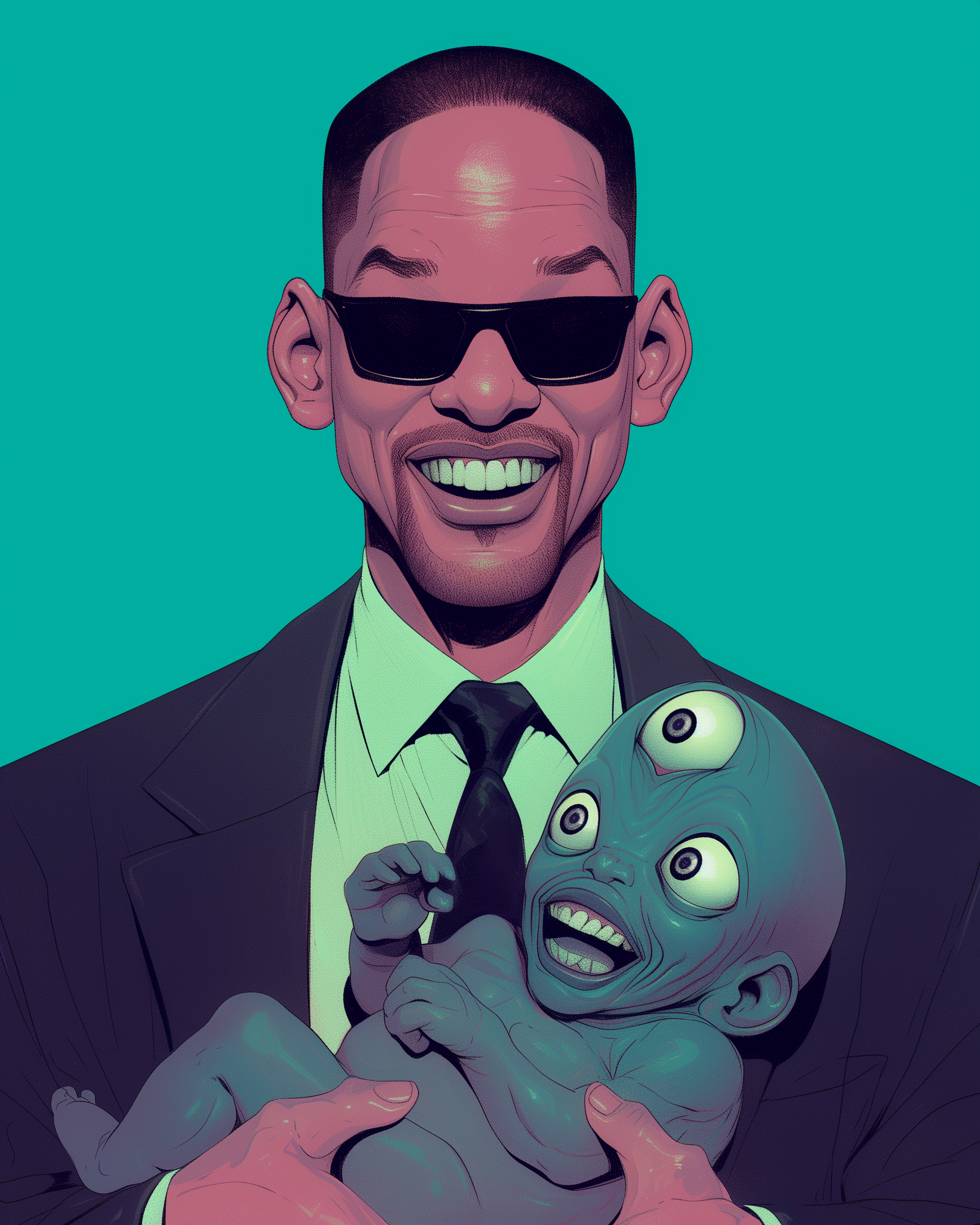 Will Smith was born on September 25, 1968 - My, Neural network art, Midjourney, Pinanoc, Will Smith, Actors and actresses, Birthday, Portrait, Men in Black, Agent Jay