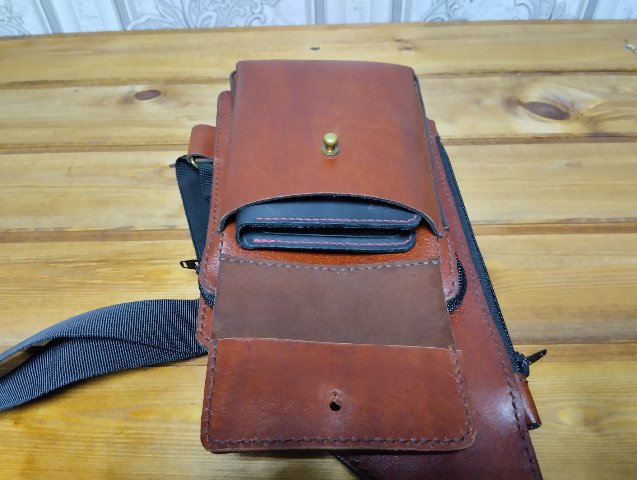 Men's shoulder bag. Genuine leather - My, Needlework without process, Leather products, Natural leather, Accessories, Leather, Longpost