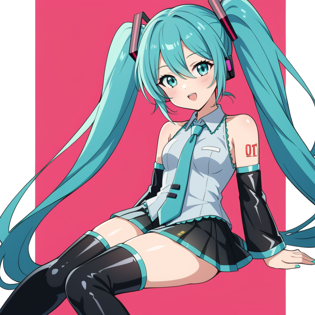 Friday Miku - My, Anime, Anime art, Stable diffusion, Hatsune Miku, Colorful hair, Longpost, Ears on the crown, Girls, Milota