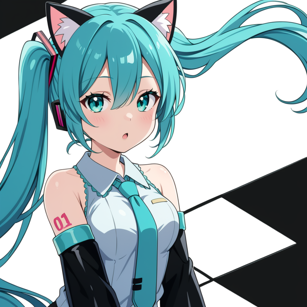 Friday Miku - My, Anime, Anime art, Stable diffusion, Hatsune Miku, Colorful hair, Longpost, Ears on the crown, Girls, Milota