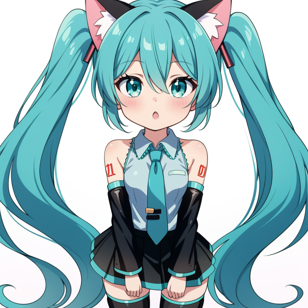 Friday Miku - My, Anime, Anime art, Stable diffusion, Hatsune Miku, Colorful hair, Longpost, Ears on the crown, Girls, Milota