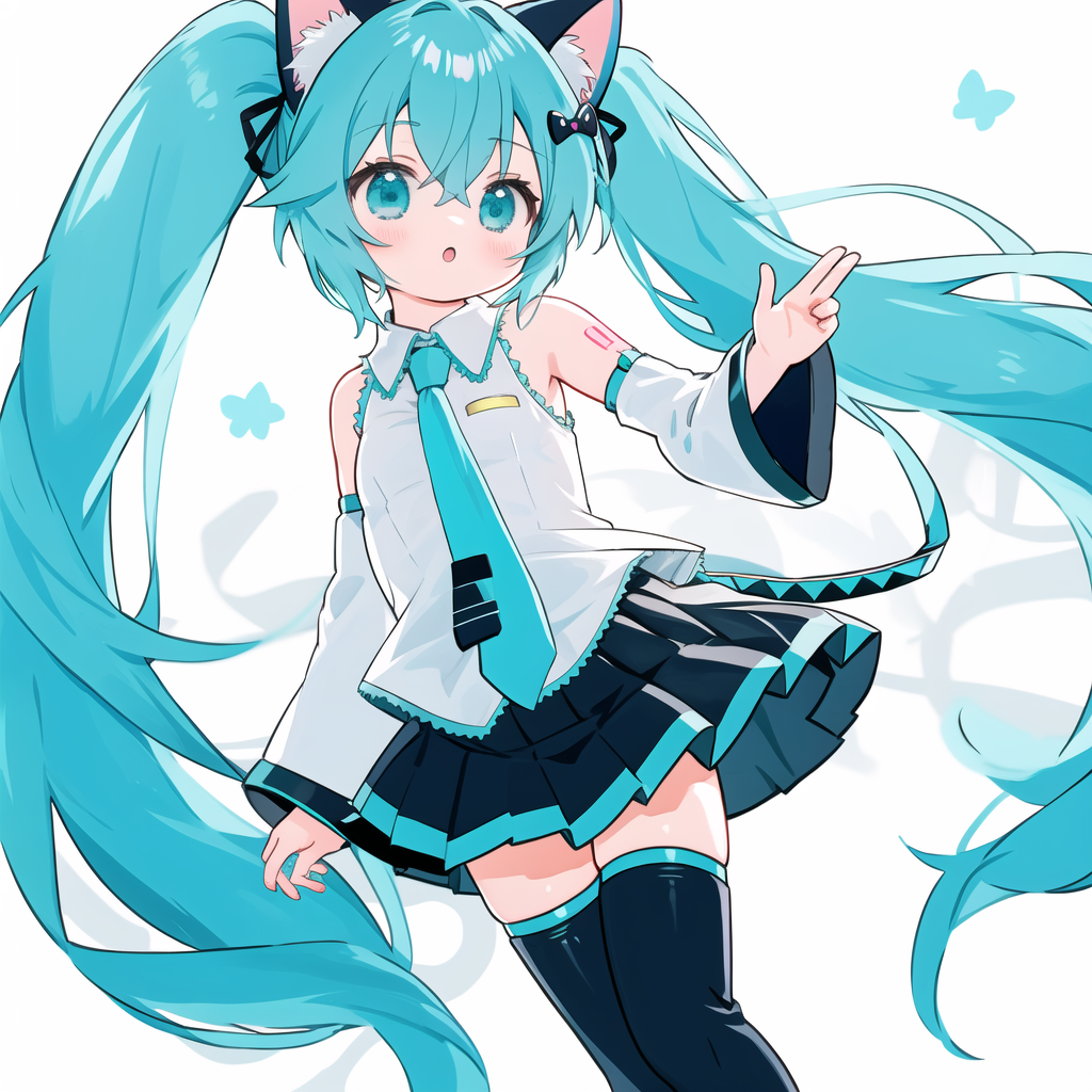 Friday Miku - My, Anime, Anime art, Stable diffusion, Hatsune Miku, Colorful hair, Longpost, Ears on the crown, Girls, Milota