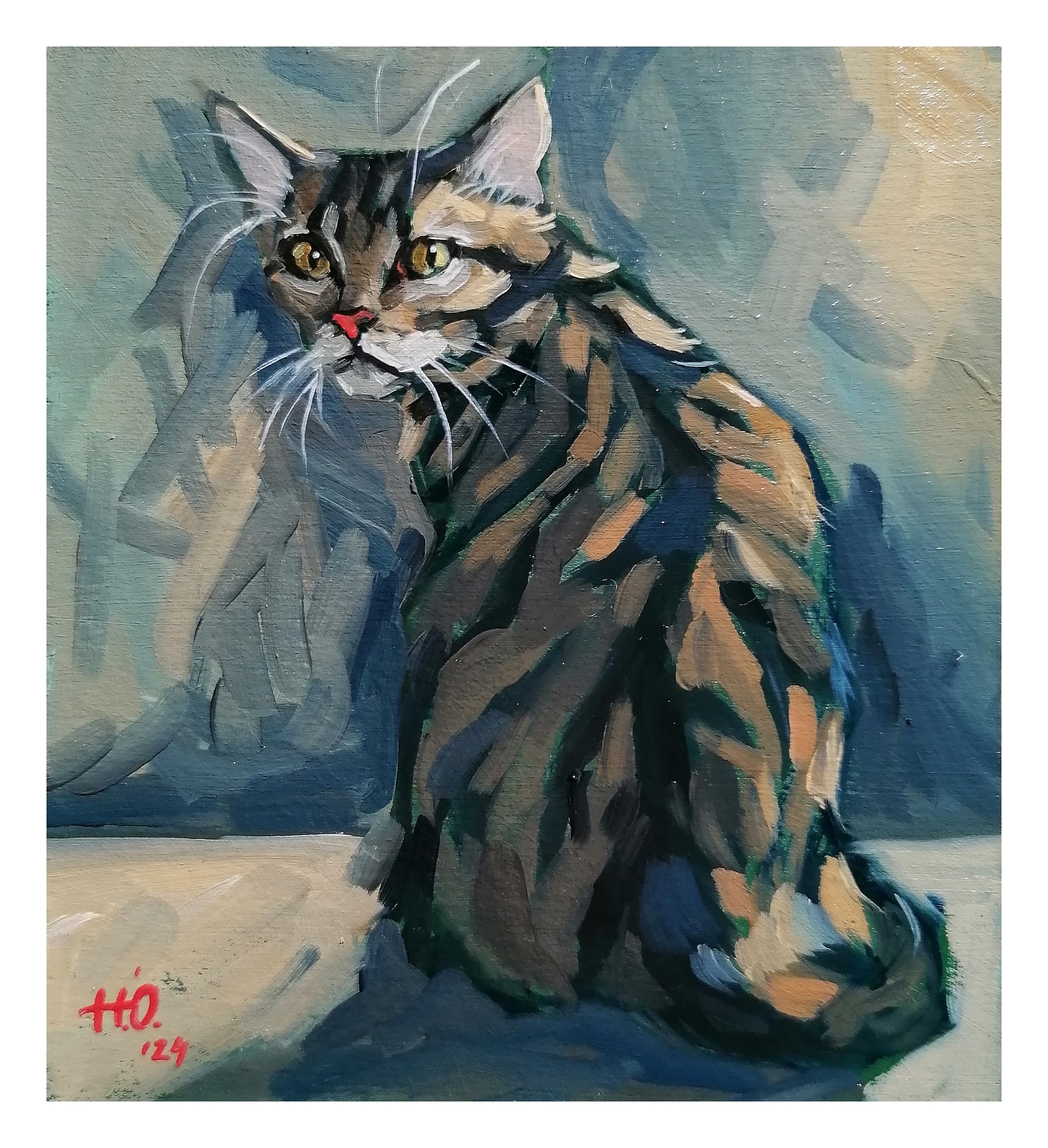 The cat is striped - My, cat, Pets, Cat lovers, Painting, Etude, Oil painting, Artist, Author's painting, Animalistics, Butter