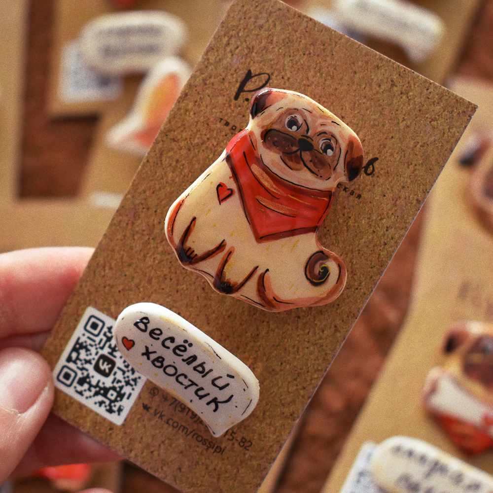 Pug - Creation, Brooch, Decoration, Presents, VKontakte (link), Longpost