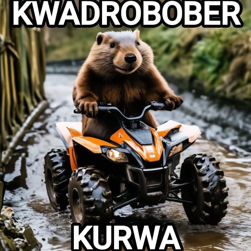 Polish Quad Bike - Humor, beaver whore, Beavers, Poland, Curva, Neural network art, ATV, Quad Bearers, Picture with text