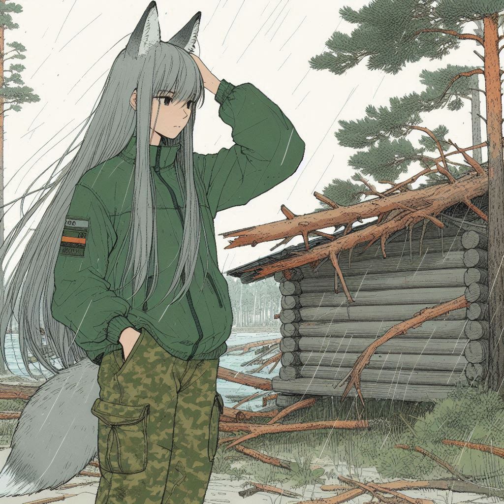 Hurricane (e01) - My, Neural network art, Art, Anime art, Нейронные сети, Girls, Anime, Original character, Kitsune, Animal ears, Tail, Wolf, Hurricane, Ginger & White, Longpost