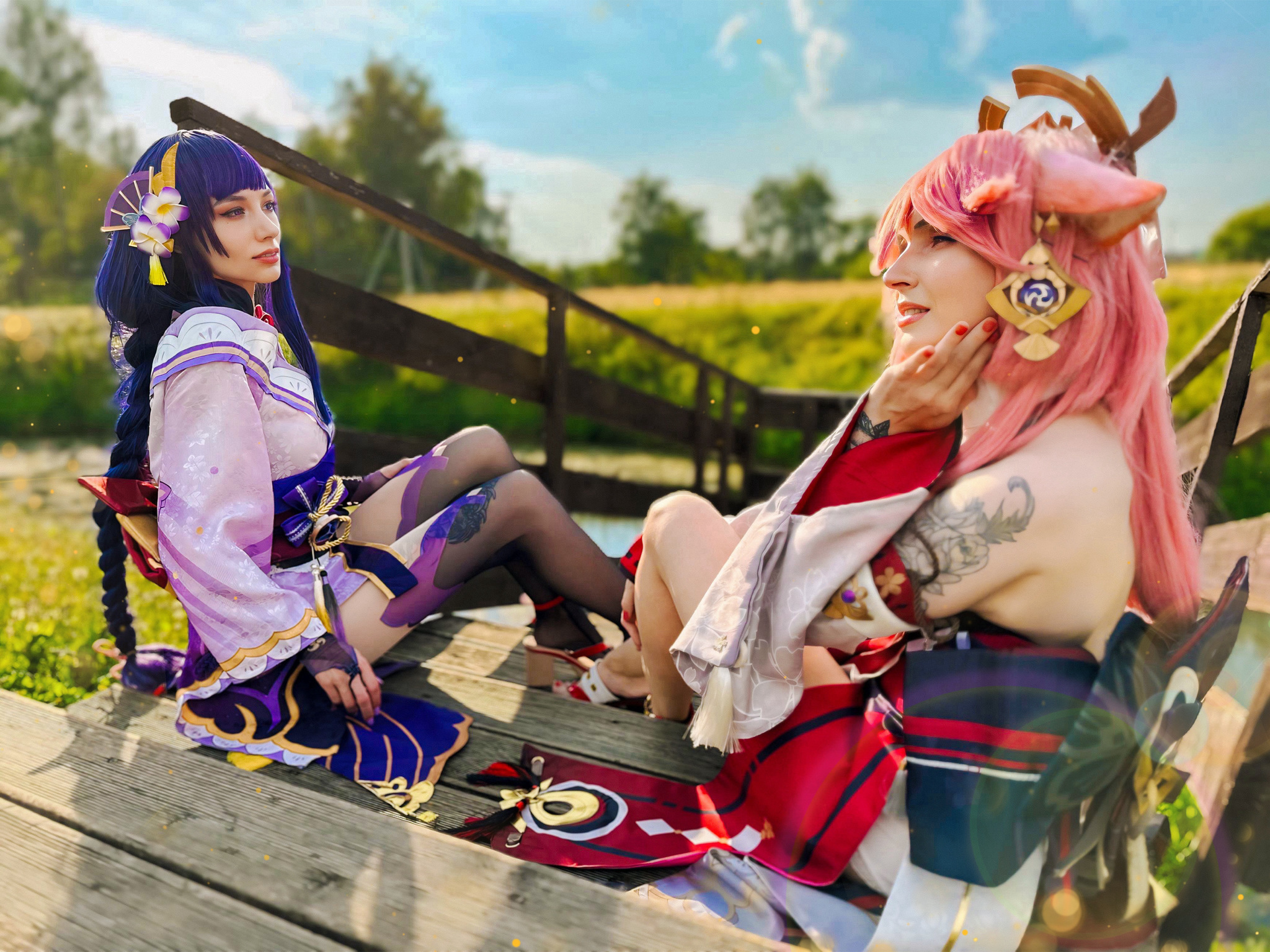 Raiden Ei & Yae Miko cosplay - My, Genshin impact, Raiden Shogun (Genshin Impact), Yae Miko (Genshin Impact), Cosplay, Longpost, The photo