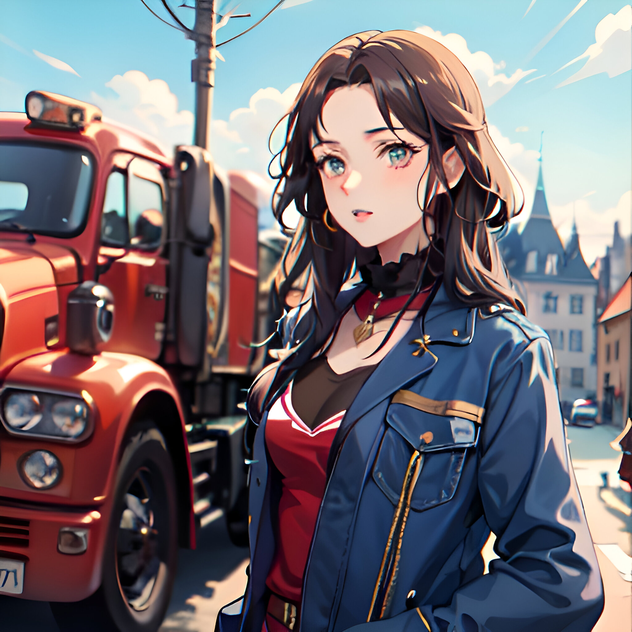 Girls and Trucks - My, Art, Neural network art, Anime, Girls, Truck, Longpost