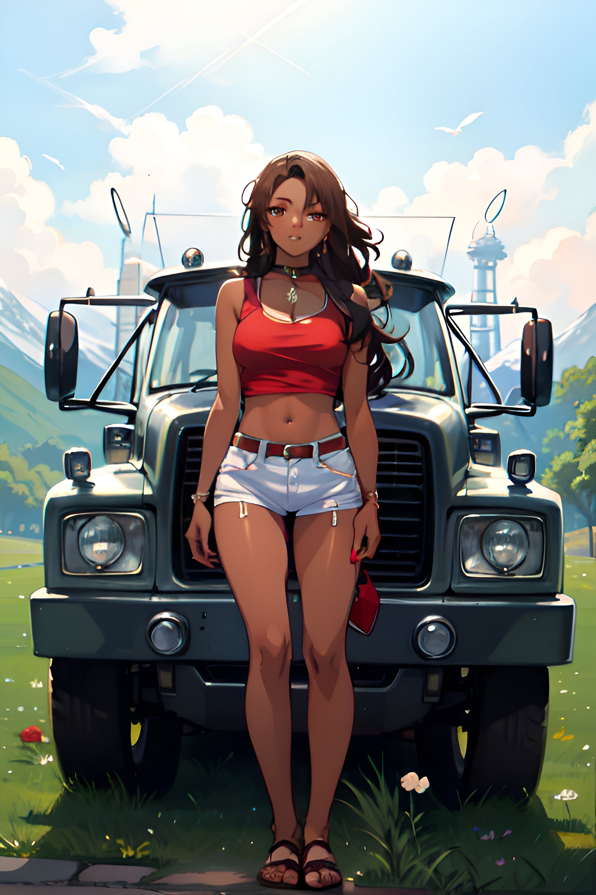 Girls and Trucks - My, Art, Neural network art, Anime, Girls, Truck, Longpost