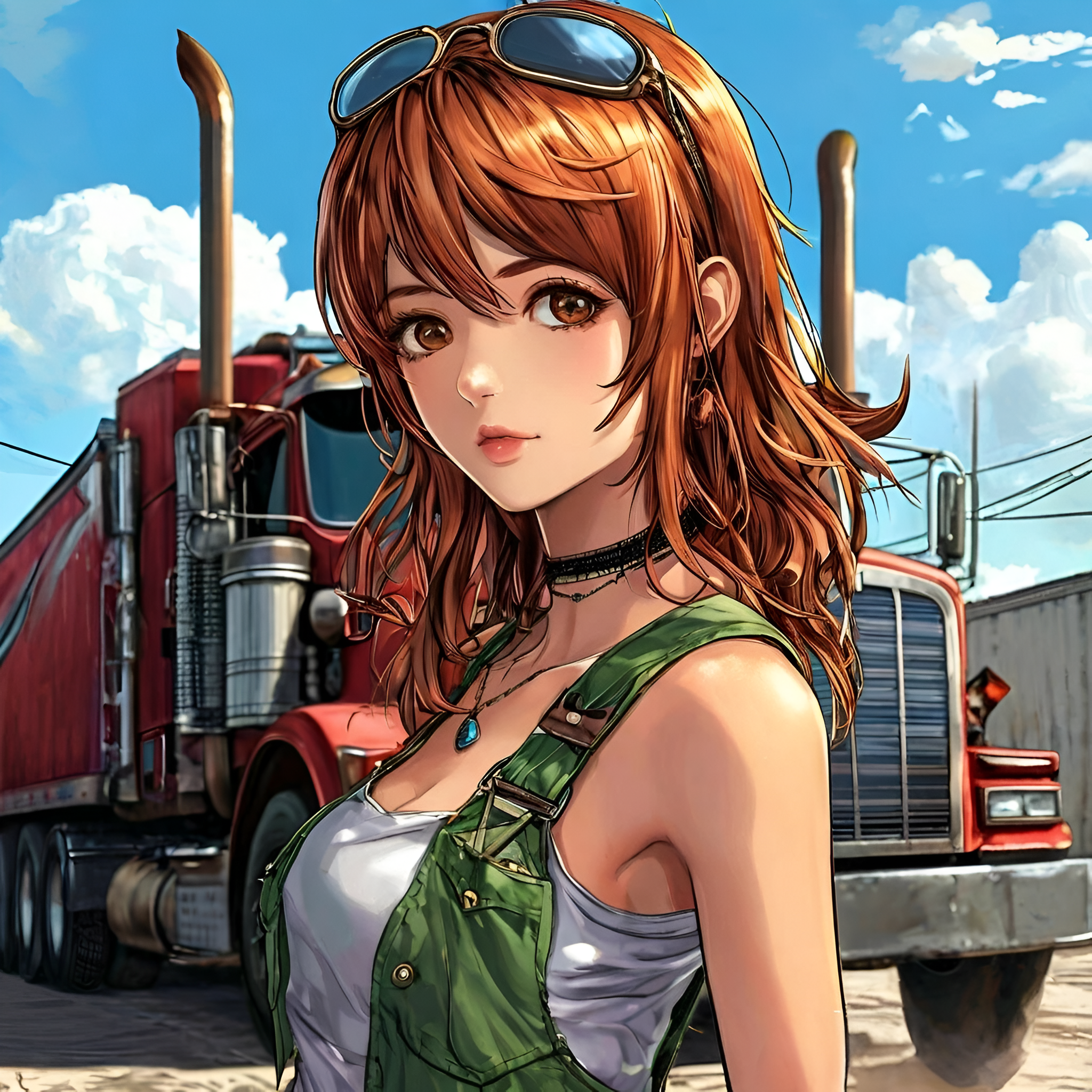 Girls and Trucks - My, Art, Neural network art, Anime, Girls, Truck, Longpost