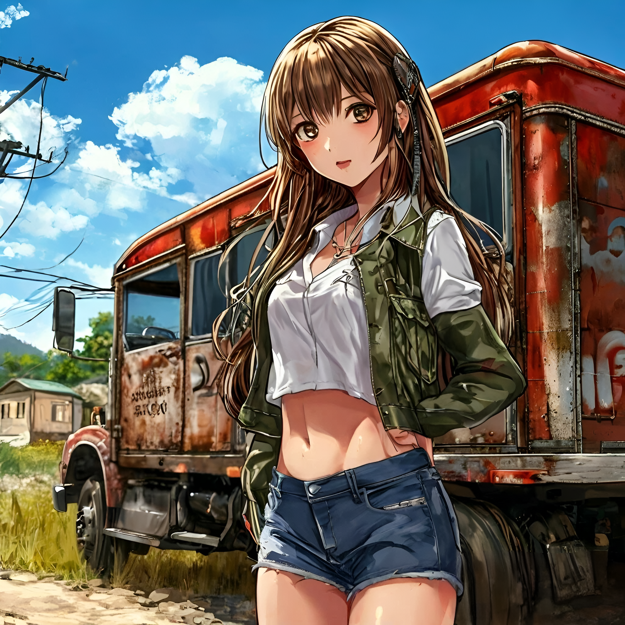 Girls and Trucks - My, Art, Neural network art, Anime, Girls, Truck, Longpost