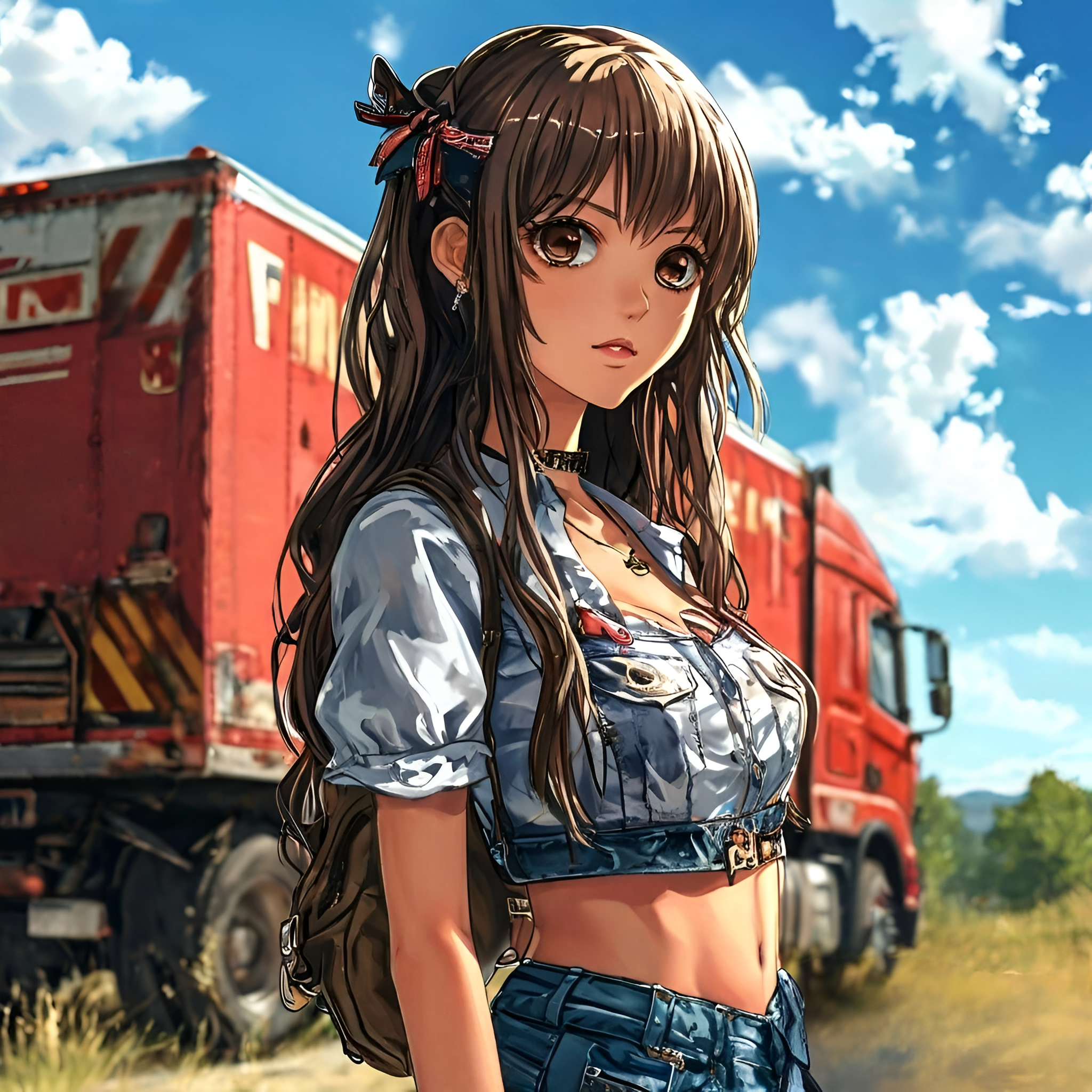 Girls and Trucks - My, Art, Neural network art, Anime, Girls, Truck, Longpost