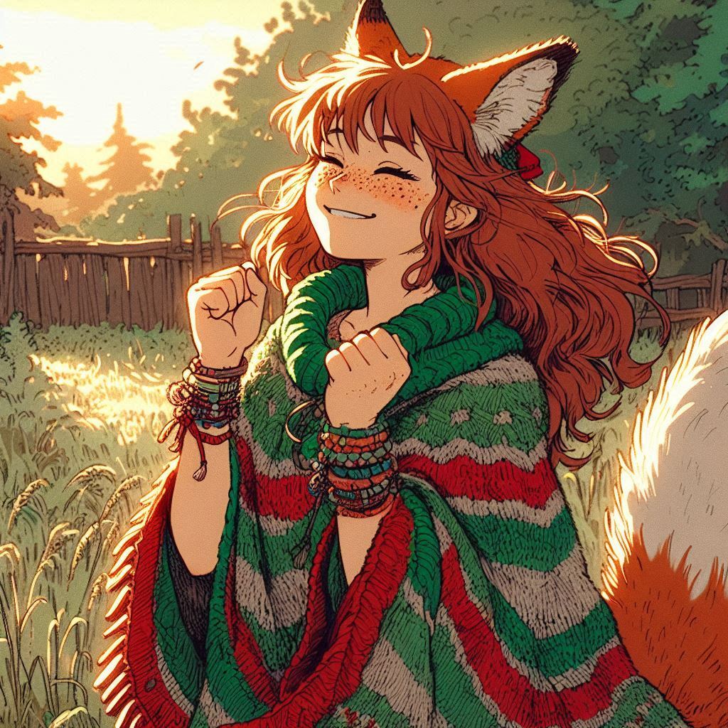 Temptations you can't resist - My, Neural network art, Art, Anime art, Нейронные сети, Girls, Anime, Original character, Kitsune, Animal ears, Tail, Redheads, Freckles, Ginger & White, Longpost