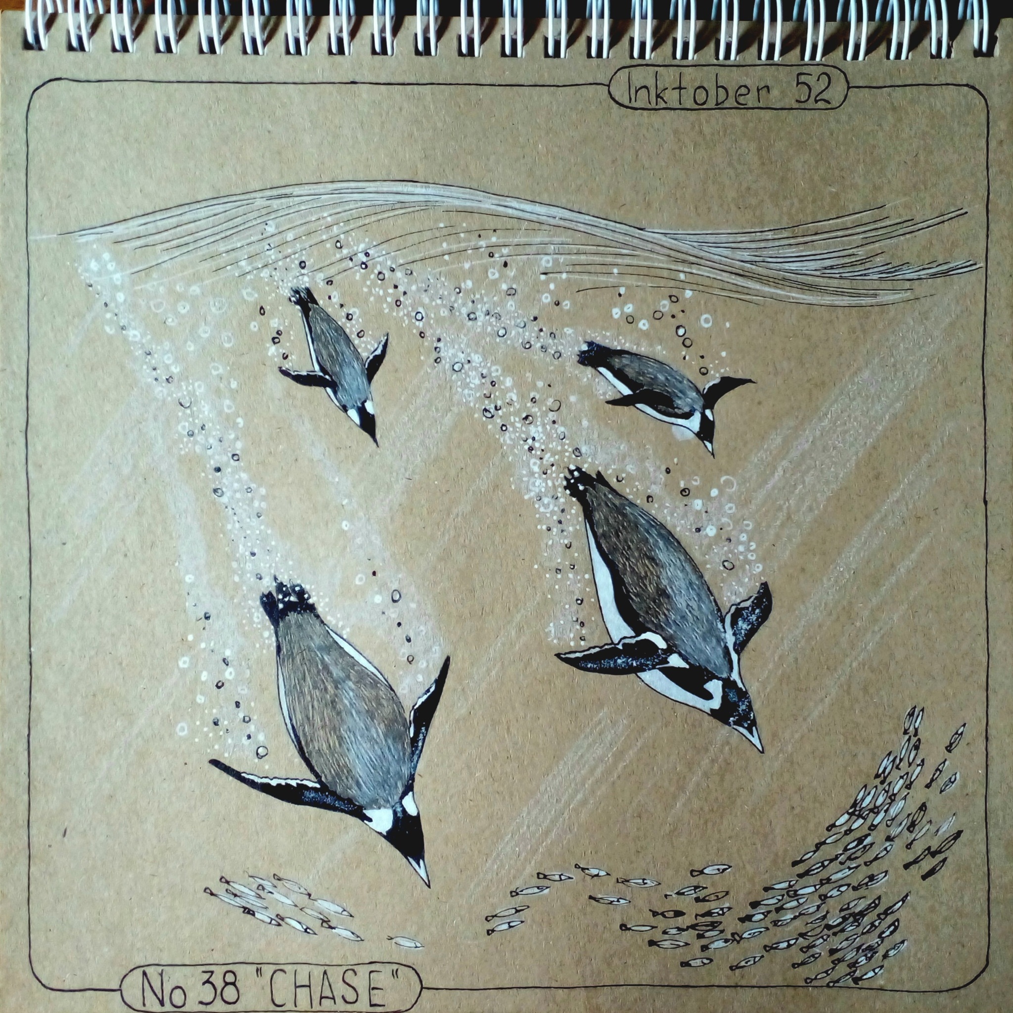 Inktober 52. Week 38 CHASE - My, Drawing, Inktober, Challenge, Mascara, Penguins