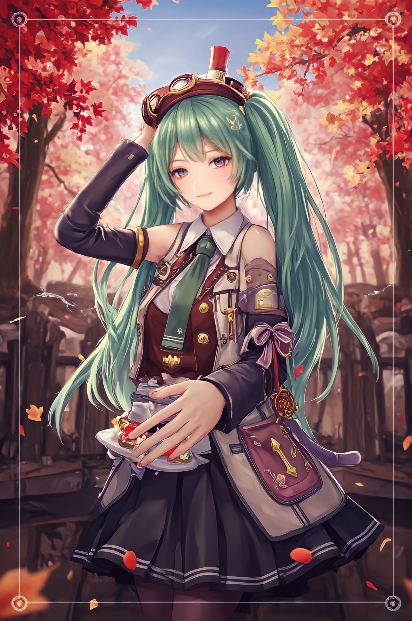 Today is certainly not Friday. Just sweet Miku. - My, Neural network art, Anime, Hatsune Miku, Longpost, Steampunk, Autumn, Portrait