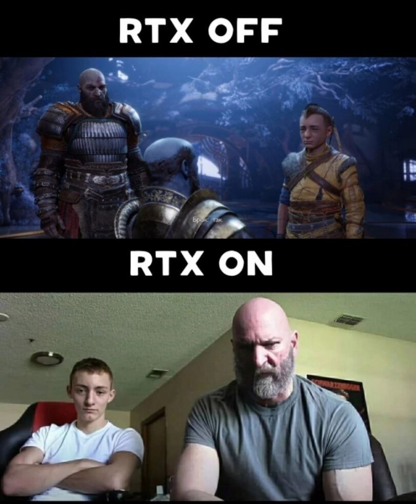 Без РТ или с ним? - Мемы, God of War, Nvidia RTX, OnOff, Компьютерные игры, Картинка с текстом