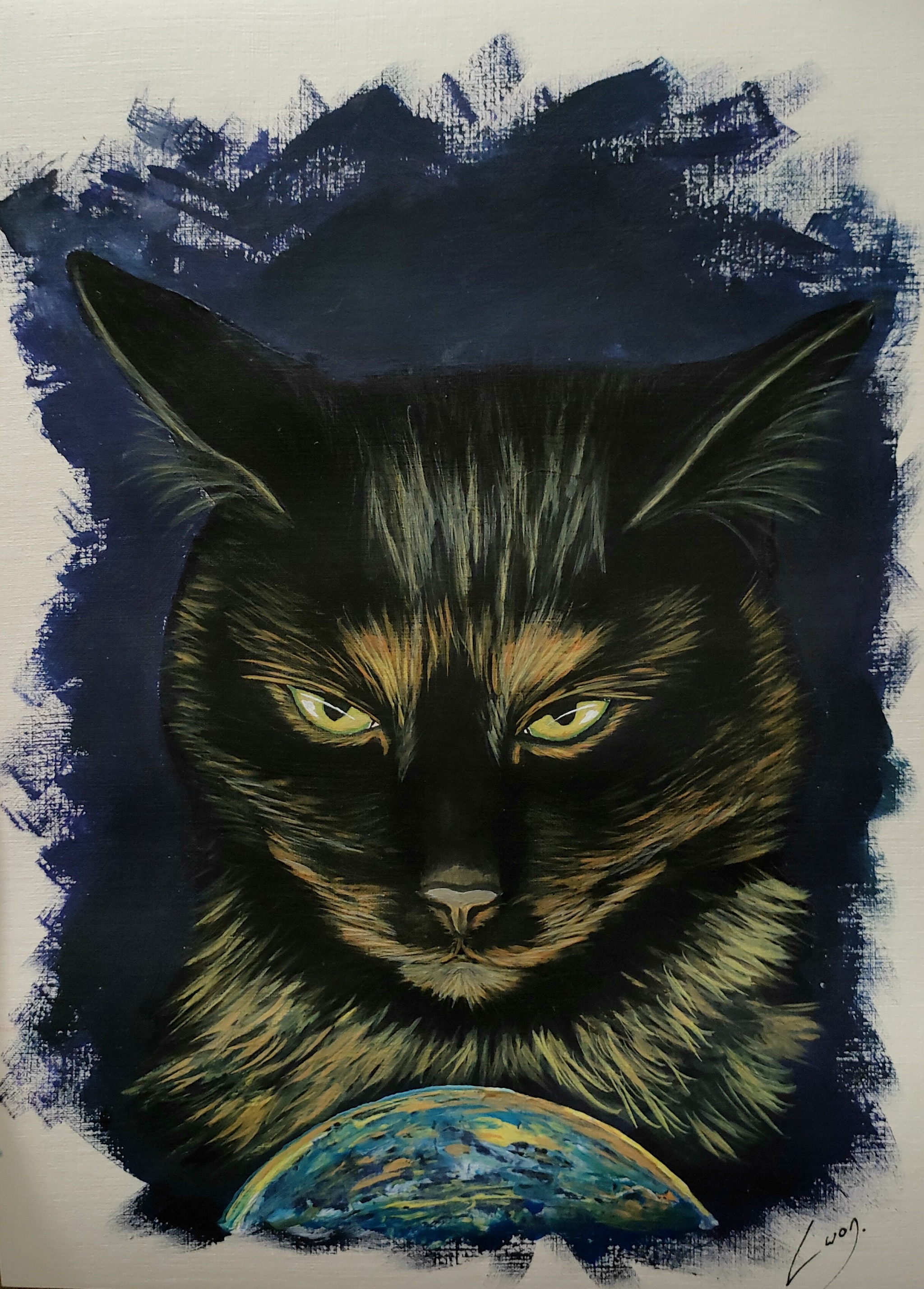 Cat Portrait #25 His Majesty Cat Villainy - My, Drawing, Painting, Learning to draw, Beginner artist, cat, Black cat, Animalistics