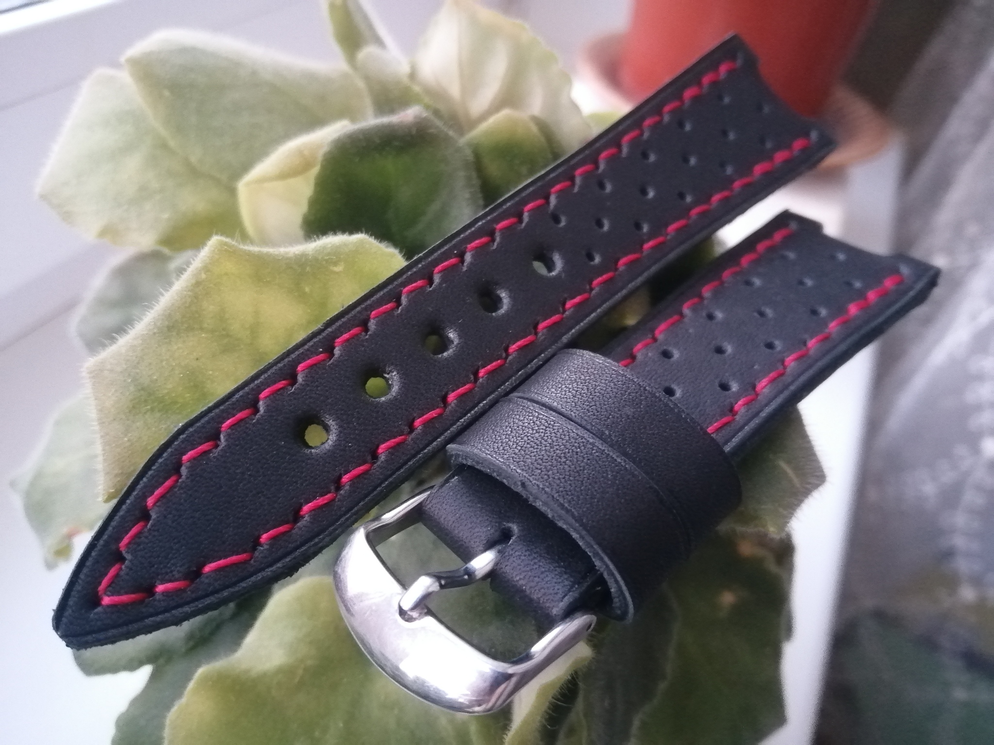 Casio Edifice EFS-S520CBL-1A Watch Strap. Strap with red stitching - My, Accessories, Watch strap, Strap, Leather products, Needlework without process, Tambov, Voronezh, Male, Natural leather, Longpost