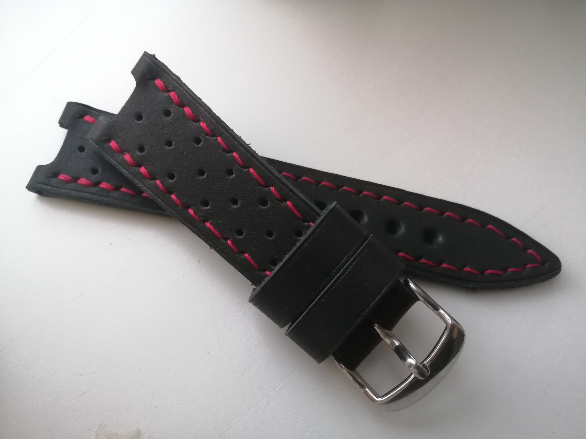 Casio Edifice EFS-S520CBL-1A Watch Strap. Strap with red stitching - My, Accessories, Watch strap, Strap, Leather products, Needlework without process, Tambov, Voronezh, Male, Natural leather, Longpost