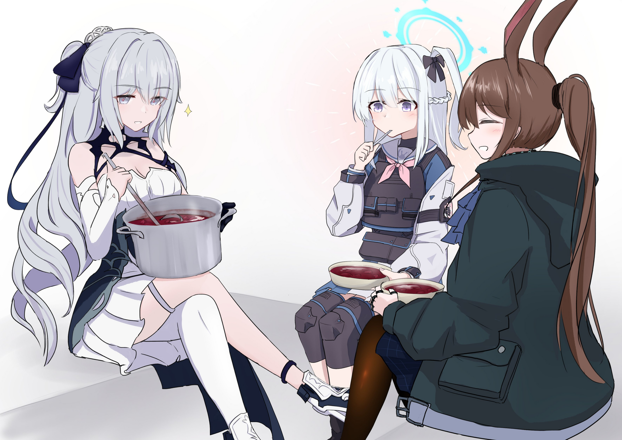 Oh, I cooked a great soup - Anime art, Anime, Honkai Impact, Blue archive, Arknights, Bronya Zaychik, Tsukiyuki Miyako, Amiya, Crossover, Animal ears, Game art, Borsch