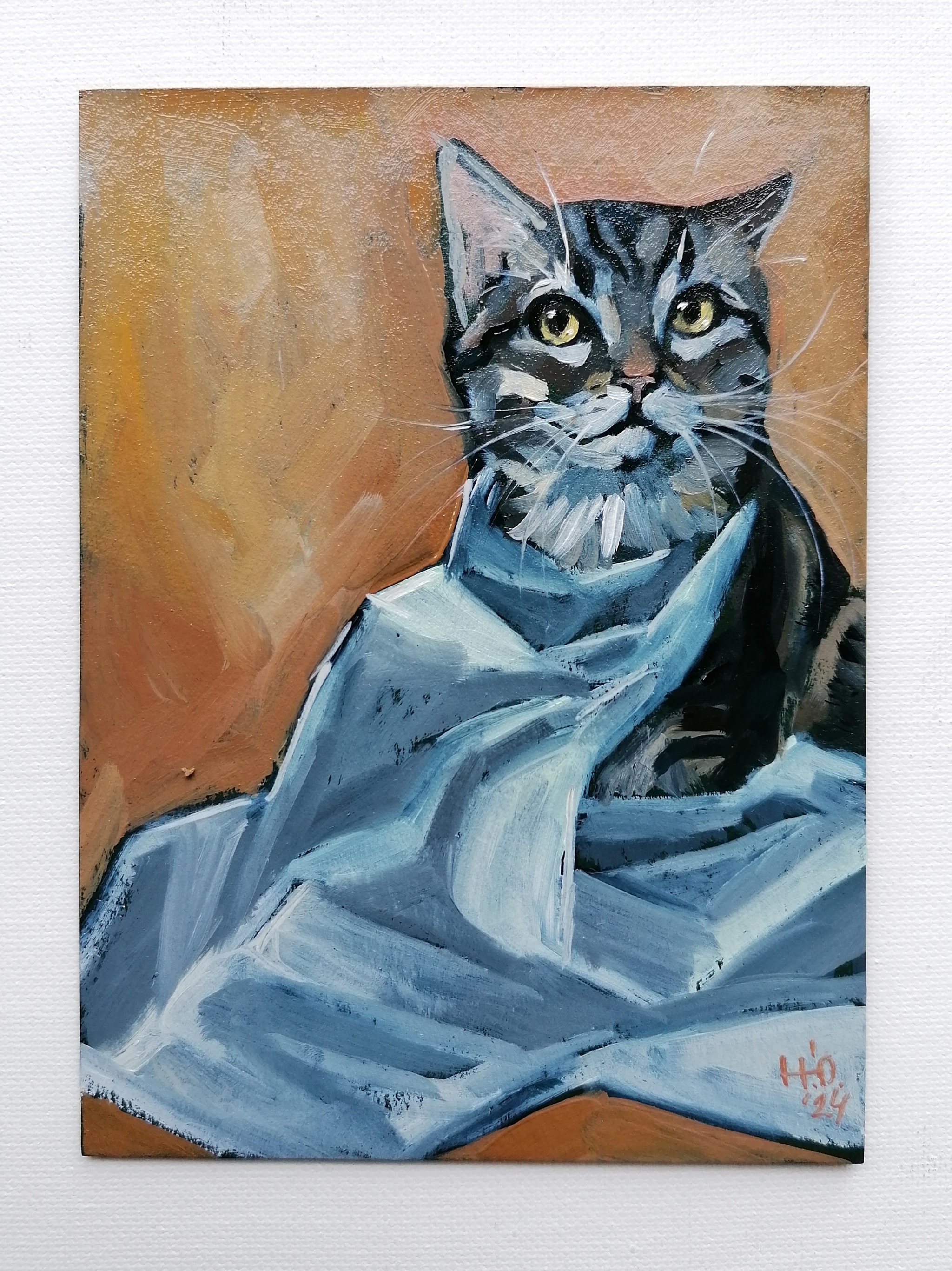 Plastic bag - My, cat, Pets, Oil painting, Painting, Artist, Etude, Animalistics, Author's painting, Art, Striped