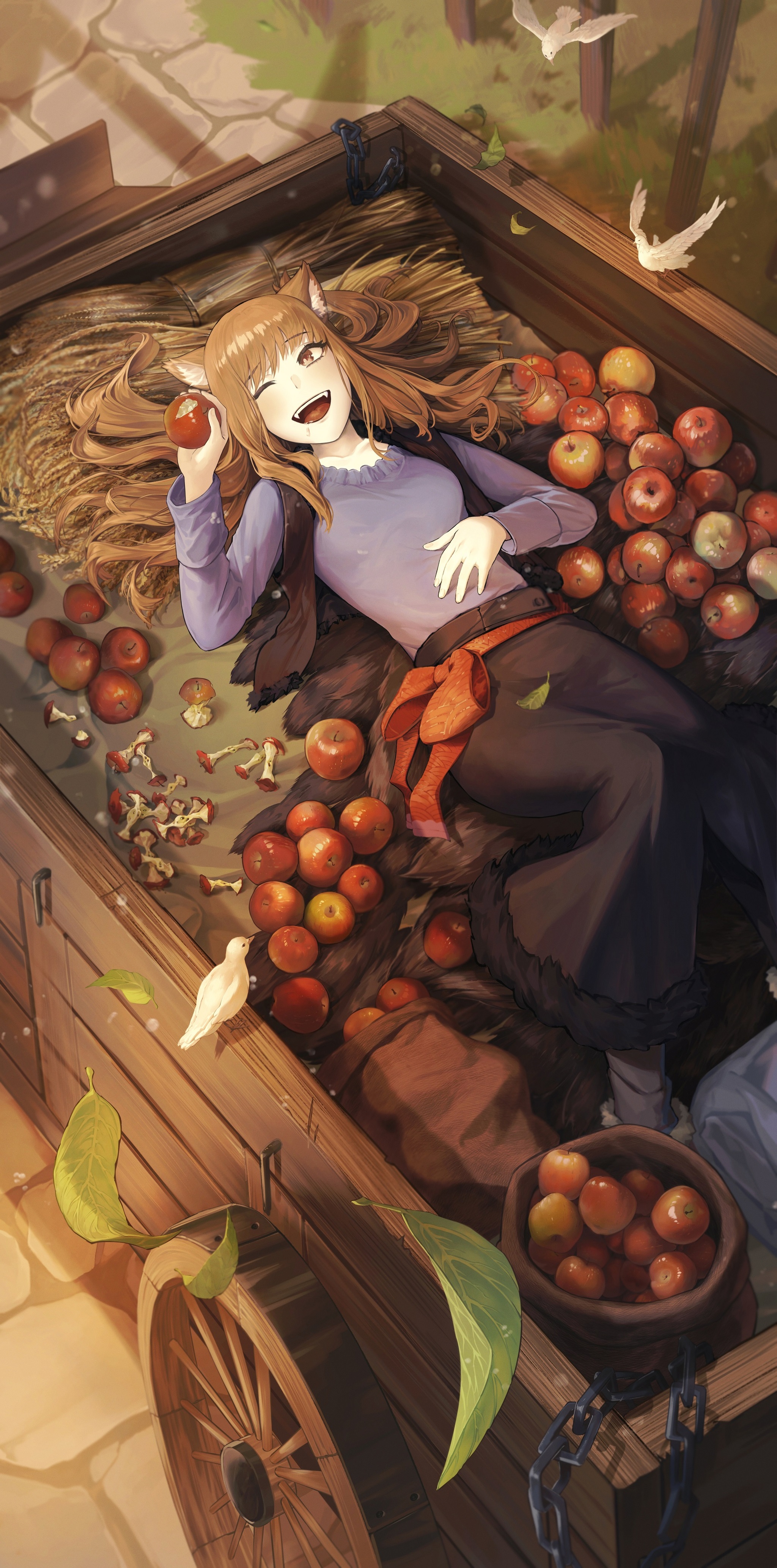 Holo in apples - Anime, Anime art, Spice and wolf, Holo