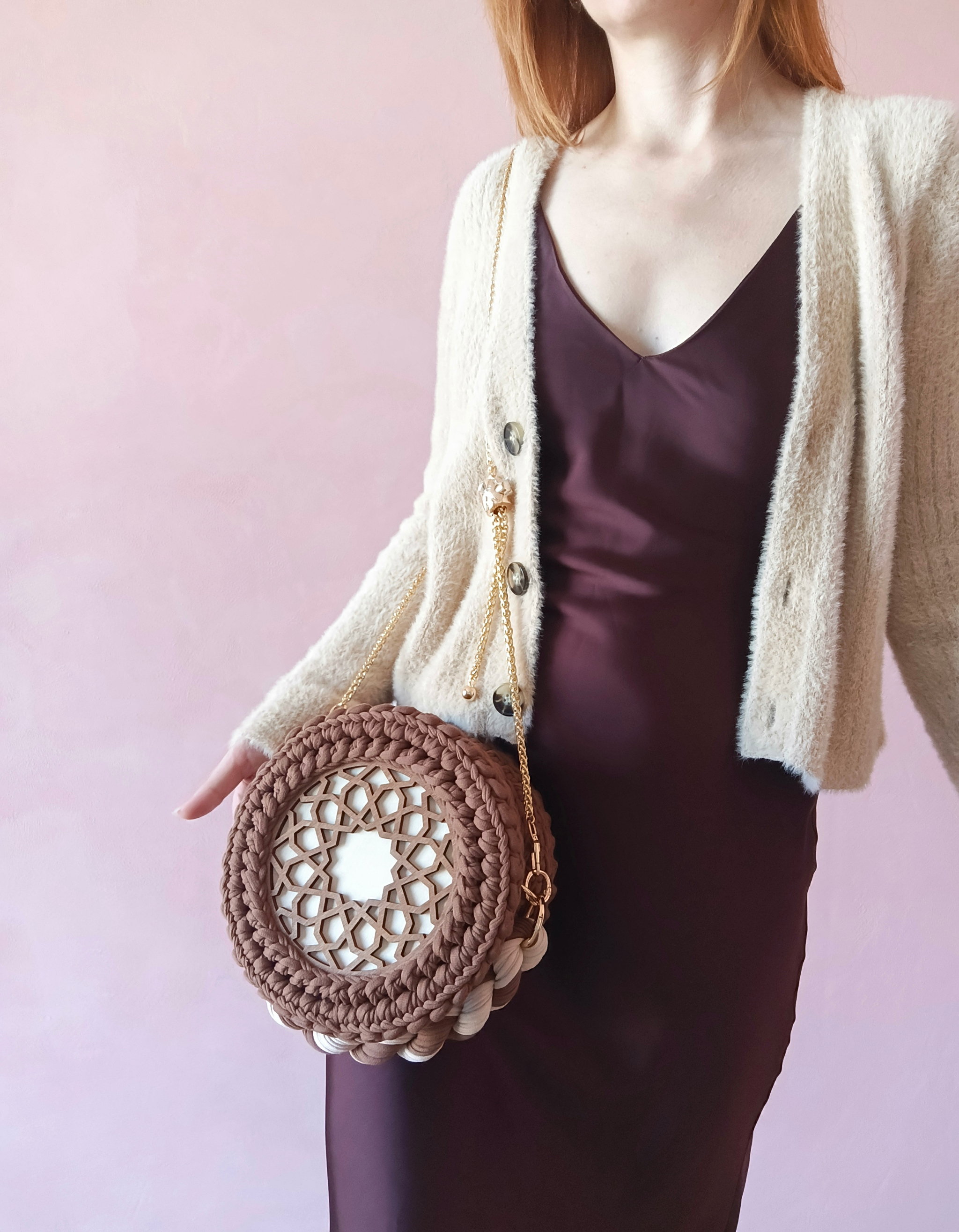 Round knitted bag - My, Needlework without process, Needlework, Сумка, Lady's bag, Crochet, Knitting, With your own hands, Handmade, Video, Vertical video, Longpost