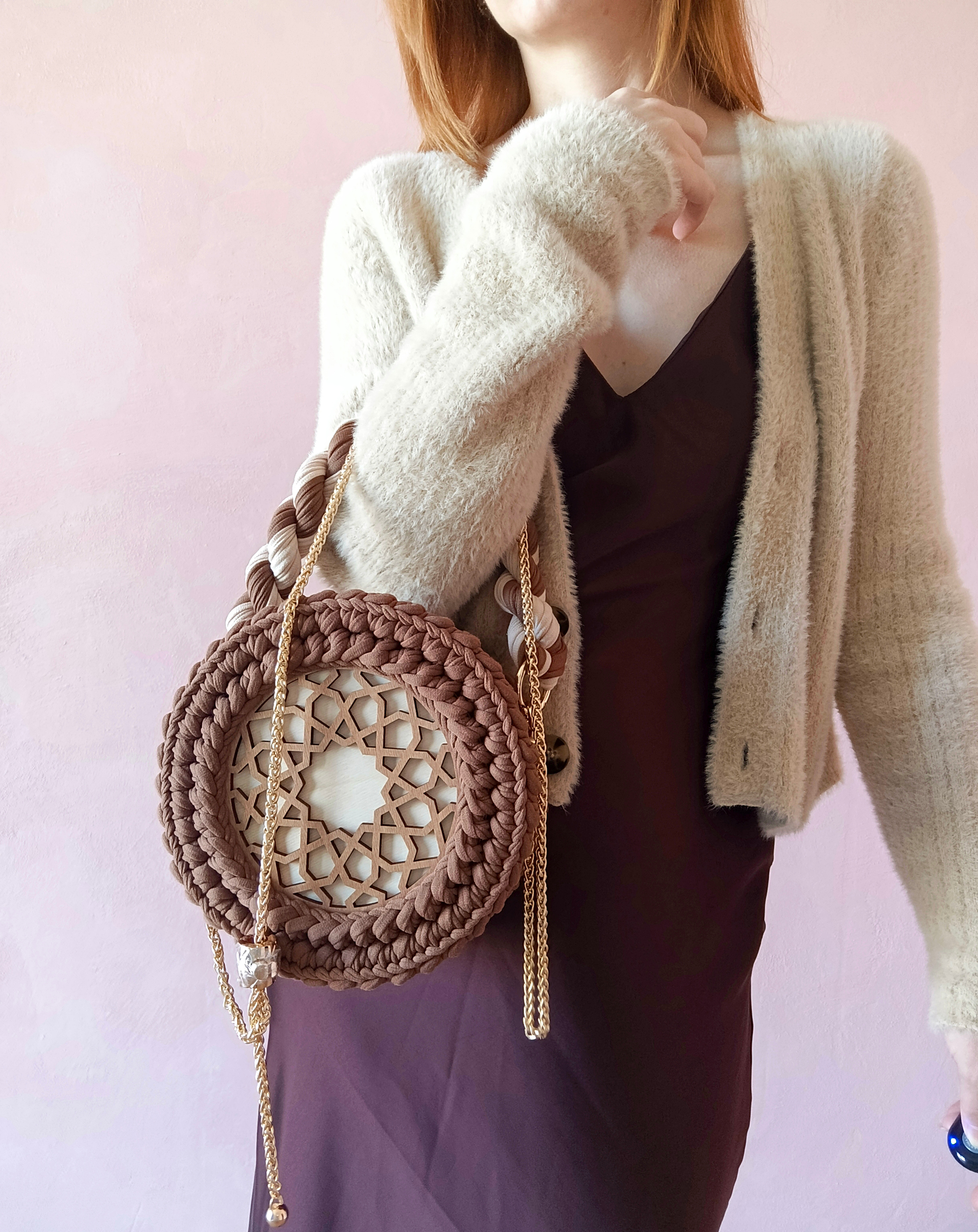 Round knitted bag - My, Needlework without process, Needlework, Сумка, Lady's bag, Crochet, Knitting, With your own hands, Handmade, Video, Vertical video, Longpost