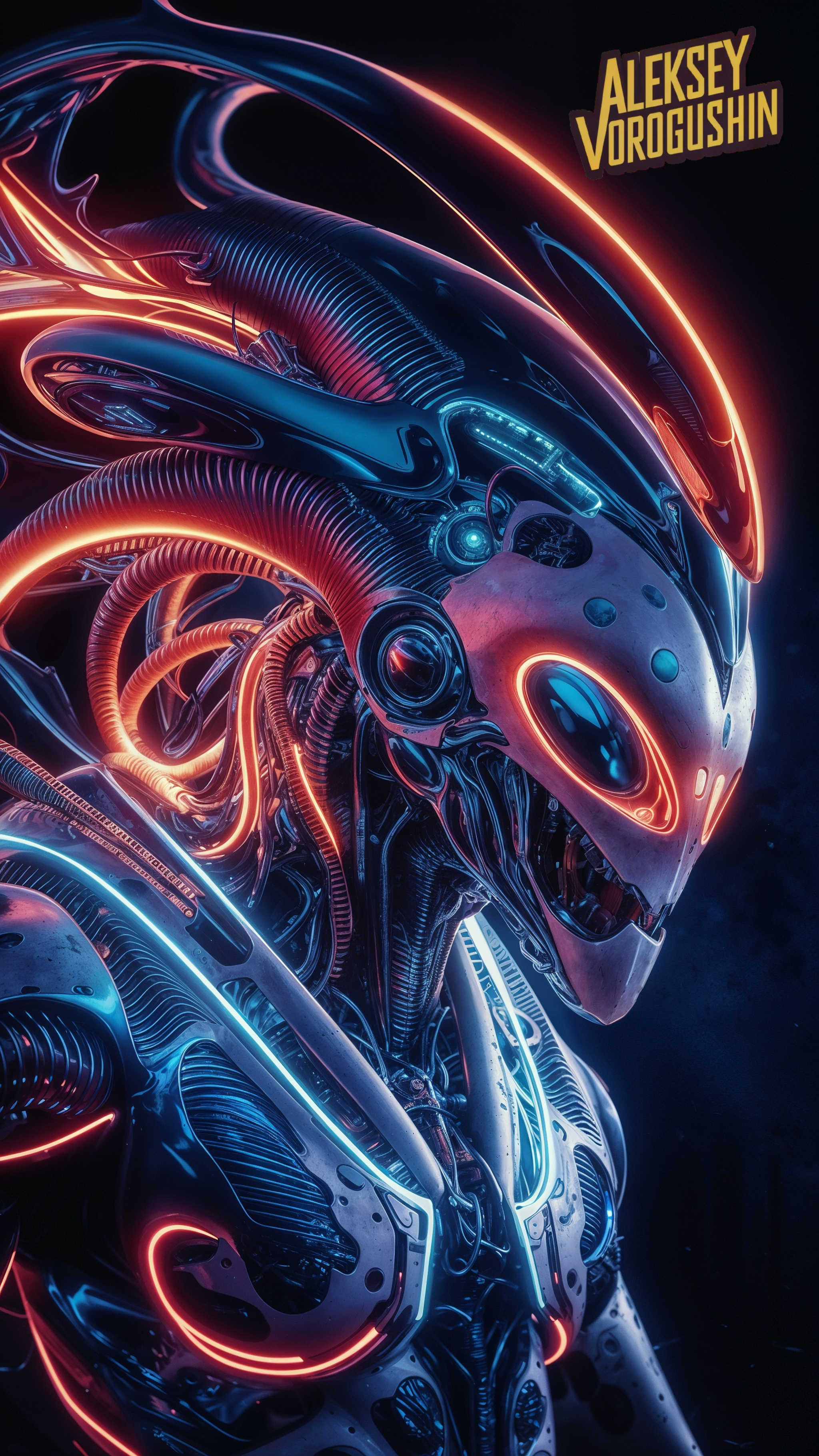 Contemporary artist: Vorogushin Alexey Gennadievich. Futuristic robot in cyberpunk style with neon effects. AI artist - My, Dall-e, Нейронные сети, Phone wallpaper, Neural network art, Digital, Art, Desktop wallpaper, Cyberpunk, Computer graphics, Art, Modern Art, Robot, Cyborgs, Artificial Intelligence, Digital drawing, Neon, Cover, Longpost