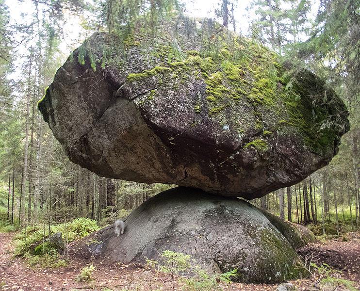 A rock in Finland that has been balancing on top of another for about 11,000–12,000 years - A rock, The rocks, Balancing stones, Finland