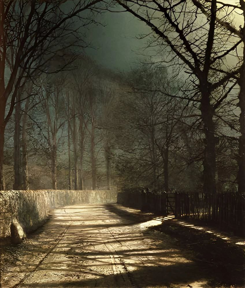 John Atkinson Grimshaw - Telegram (link), Painting, Town, Road, Autumn, Longpost