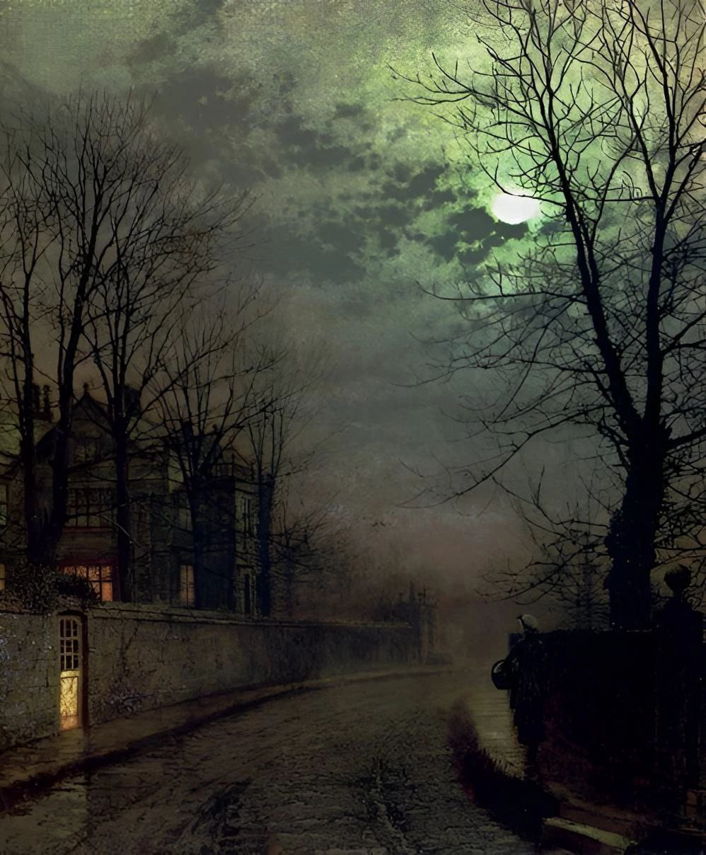 John Atkinson Grimshaw - Telegram (link), Painting, Town, Road, Autumn, Longpost