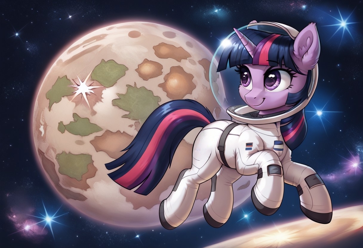 Through the stars! - Моё, Арты нейросетей, My Little Pony, PonyArt, Twilight sparkle, Космос