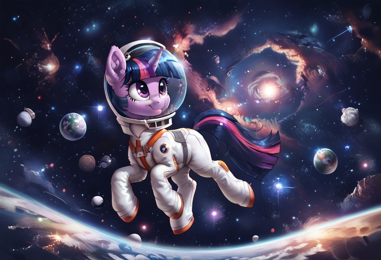 Through the stars! - Моё, Арты нейросетей, My Little Pony, PonyArt, Twilight sparkle, Космос