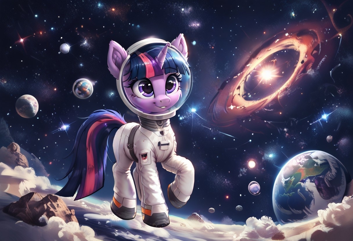 Through the stars! - Моё, Арты нейросетей, My Little Pony, PonyArt, Twilight sparkle, Космос