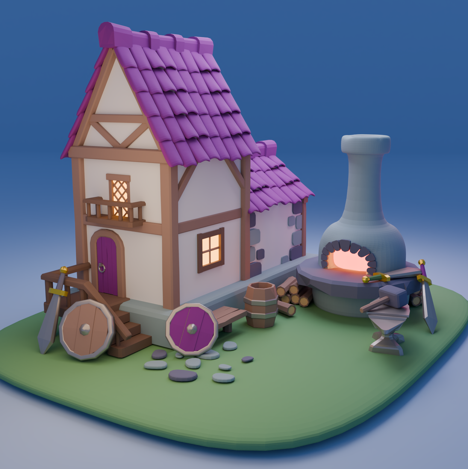 Forge - My, Creation, 3D, Blender, 3D modeling, Low poly, Longpost