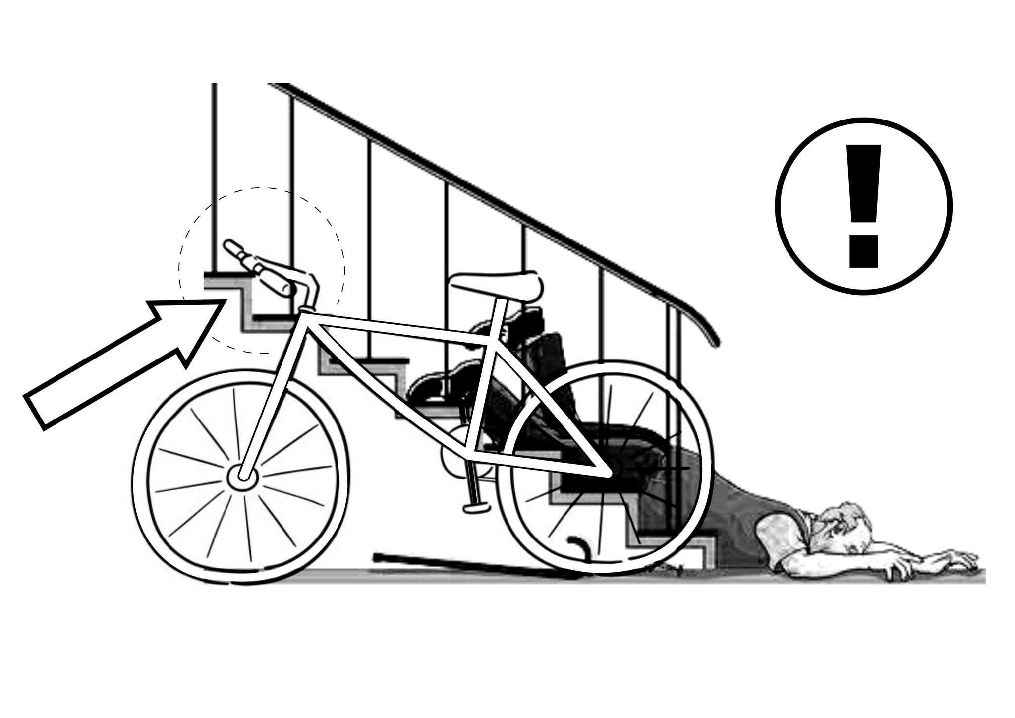 Bicycle in the entrance - A bike, Entrance, The fall, Injury, Stairs, Railings, Steps