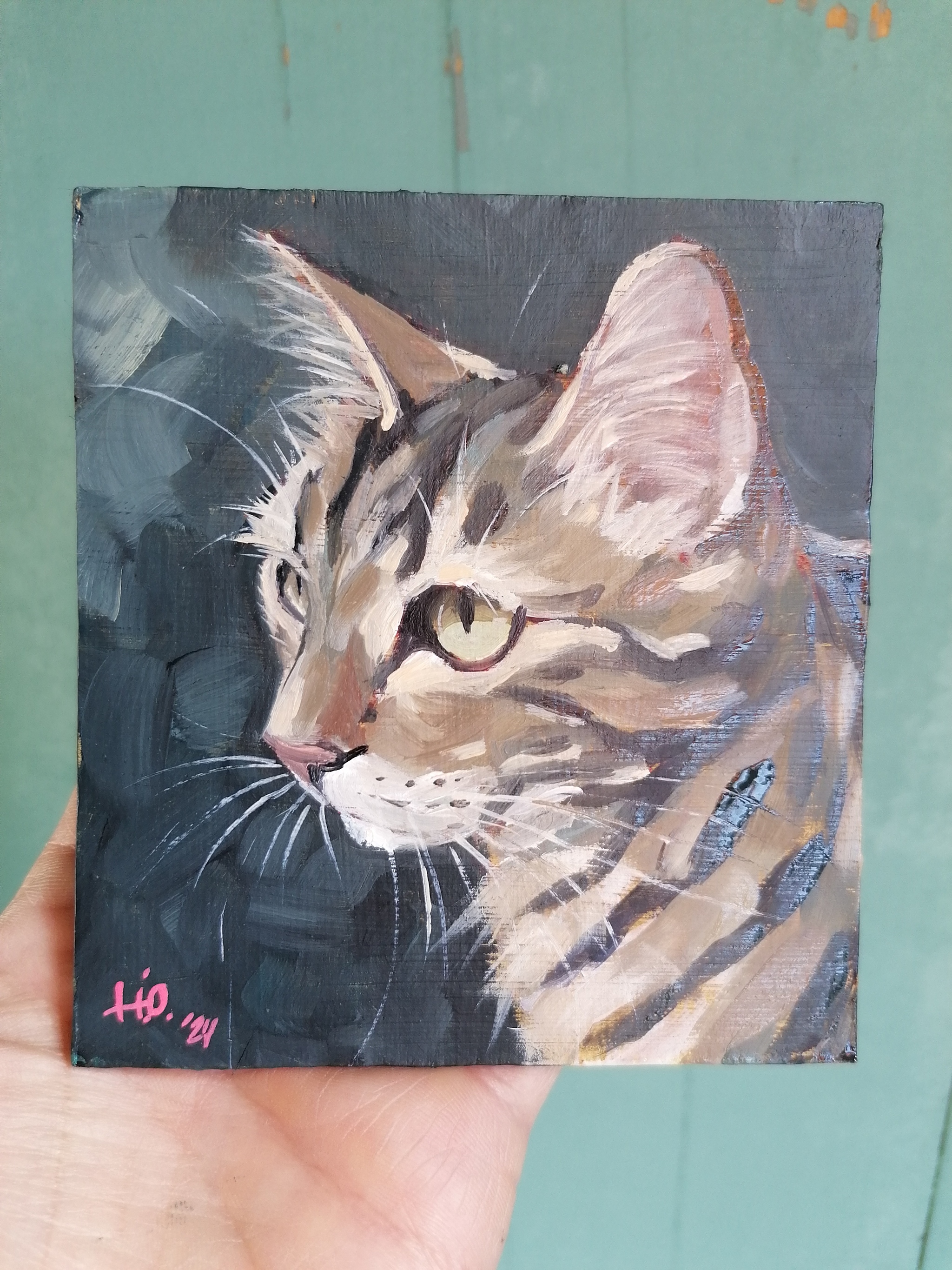 The customer is proud and satisfied - My, cat, Pets, Artist, Painting, Oil painting, Etude, Portrait, Animalistics, Author's painting, Striped, Art