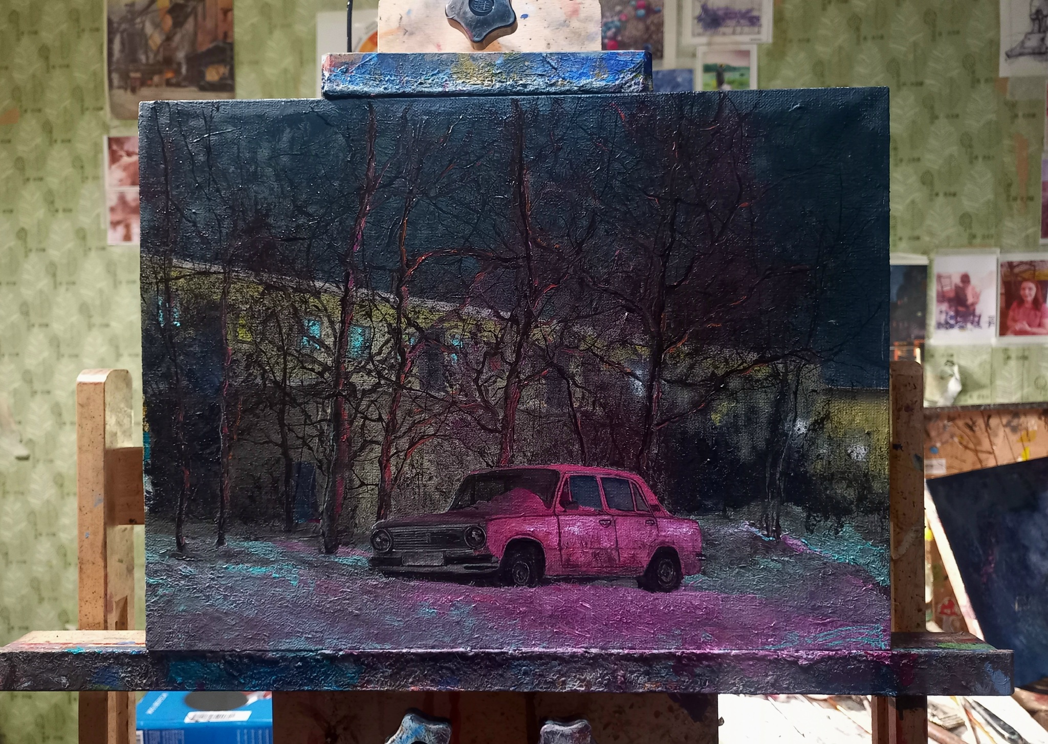 My new painting - My, Creation, Painting, Painting, Art, Winter, Landscape, Night, Longpost