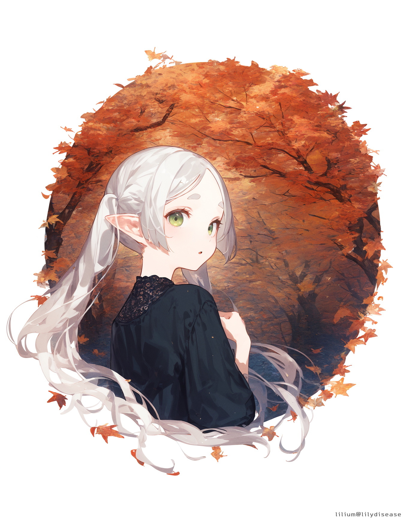 Autumn motive - Anime, Anime art, Sousou no Frieren, Frieren, Elves, Forest, Autumn, Neural network art