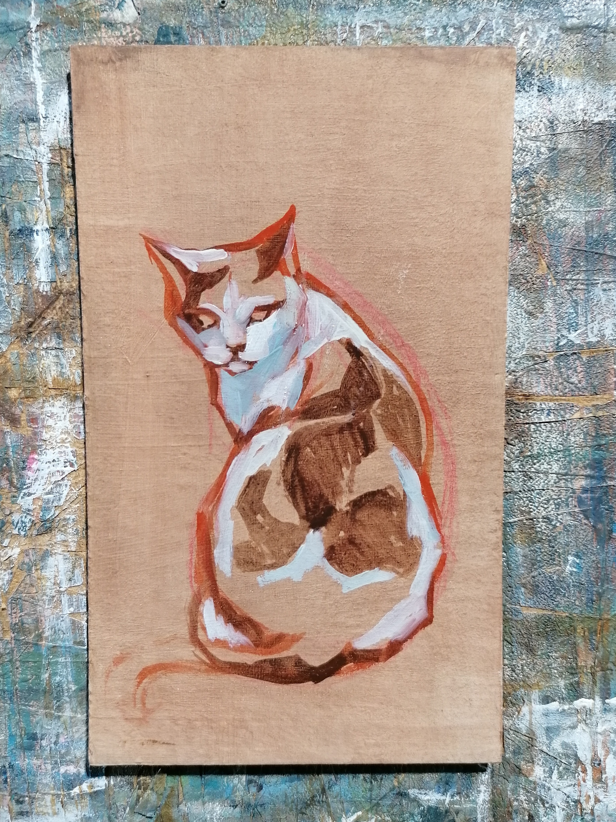 Three-color - My, cat, Pets, Painting, Oil painting, Tricolor cat, Artist, Etude, Animalistics, Author's painting, Art, Longpost