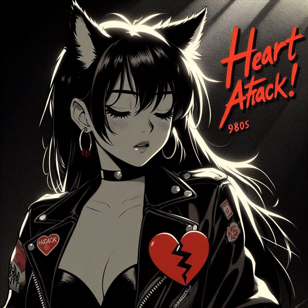 Rox Fox - photoshoot for the cover of the single 'Heart Attack!' - My, Art, Neural network art, Нейронные сети, Ginger & White, Anime art, Girls, Anime, Original character, Kitsune, Animal ears, Tail, Rock, Metal, Guitar, Longpost