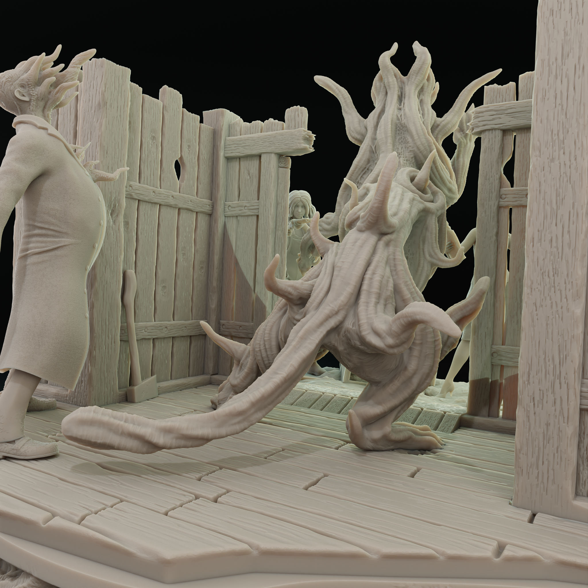 Diorama Topsfield Horror - My, Girls, Art, 3D modeling, 3D, Zbrush, Blender, 3D печать, Howard Phillips Lovecraft, Monster, Board games, Longpost