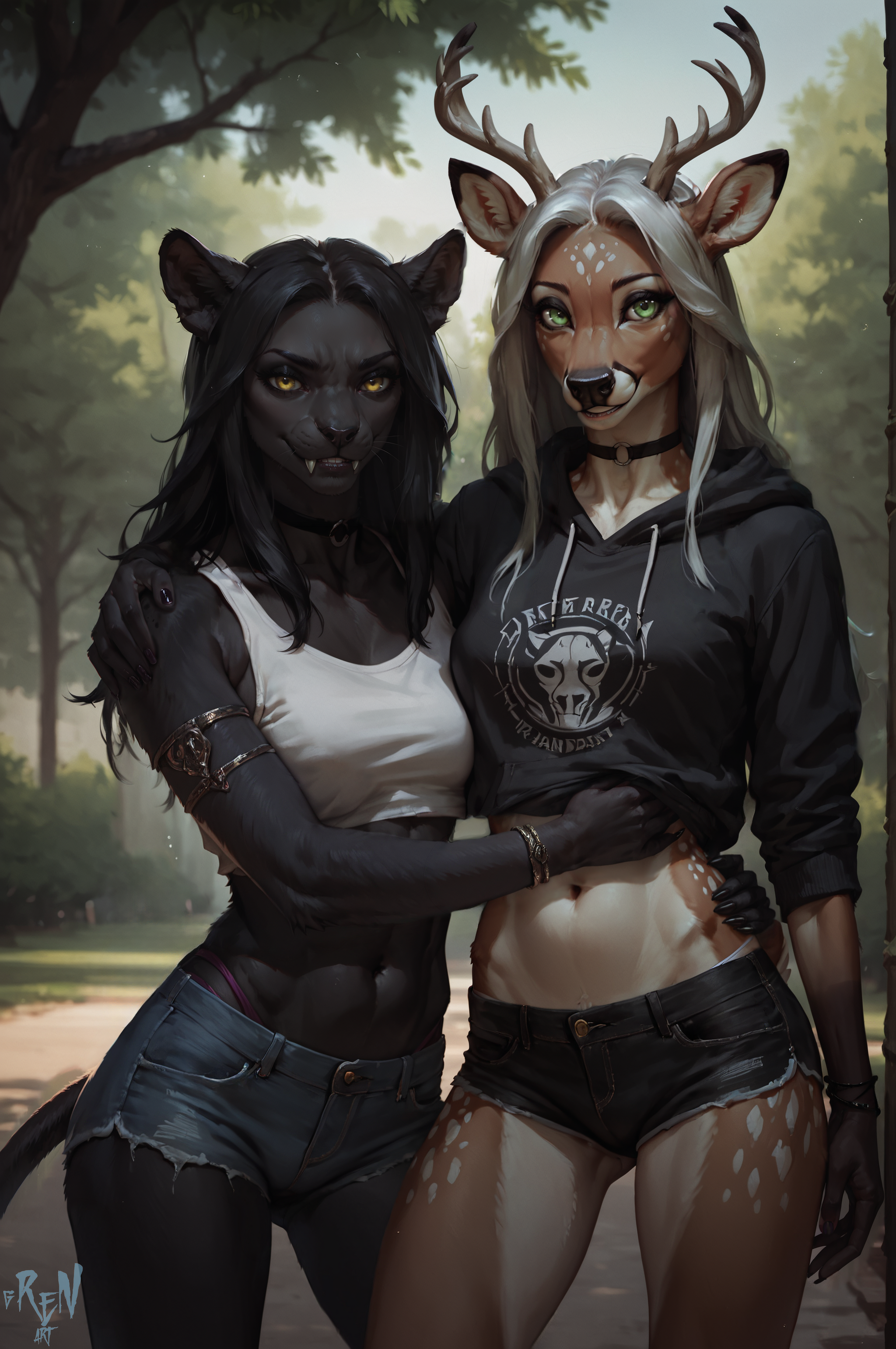 Girlfriends - My, Neural network art, Stable diffusion, Furry deer, Furry Panther, Furry art, Furry, Art