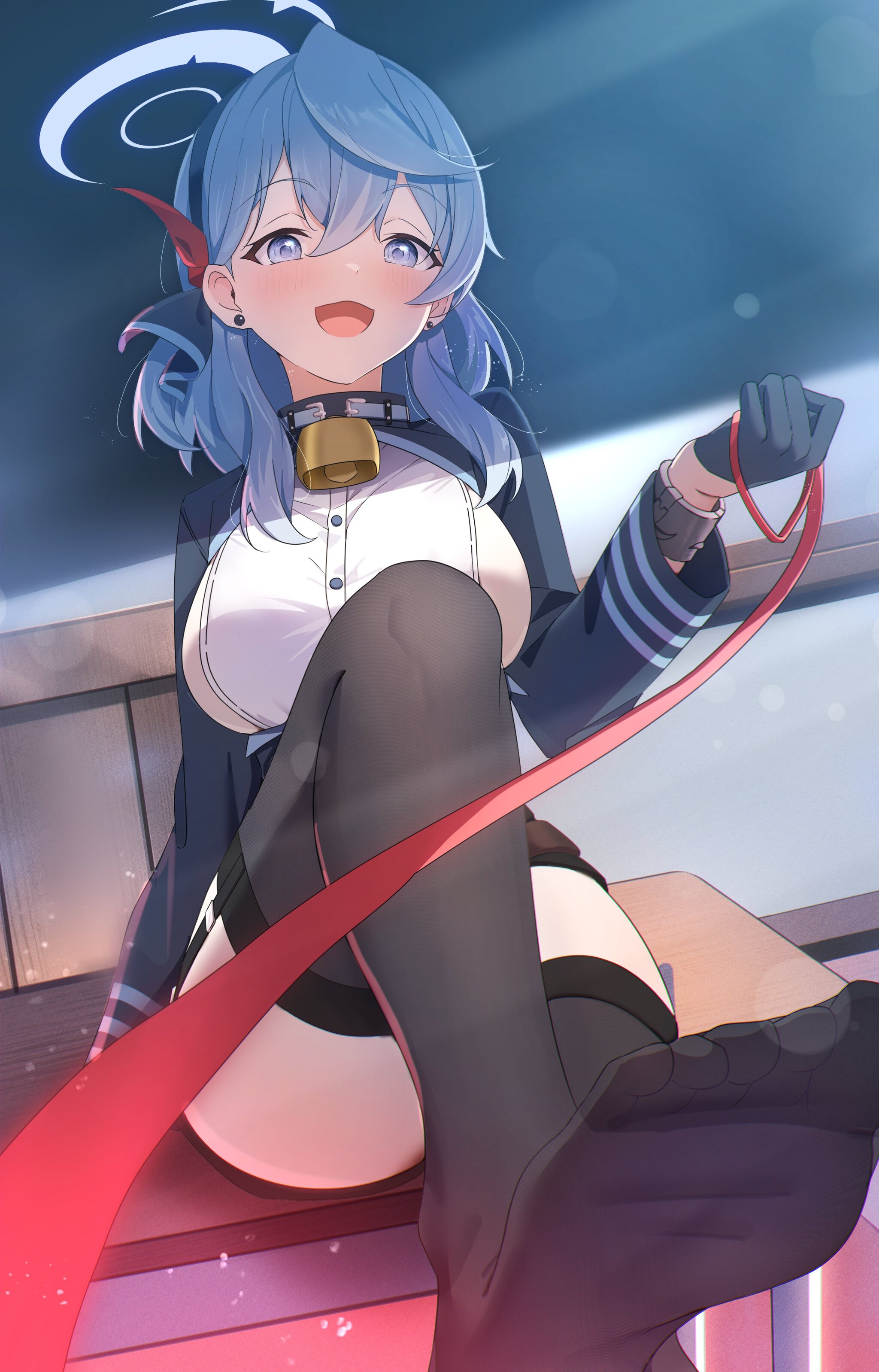 So who's the winner now? - Anime, Anime art, Girls, Games, Blue archive, Amau Ako, Stockings, Foot fetish, Leash