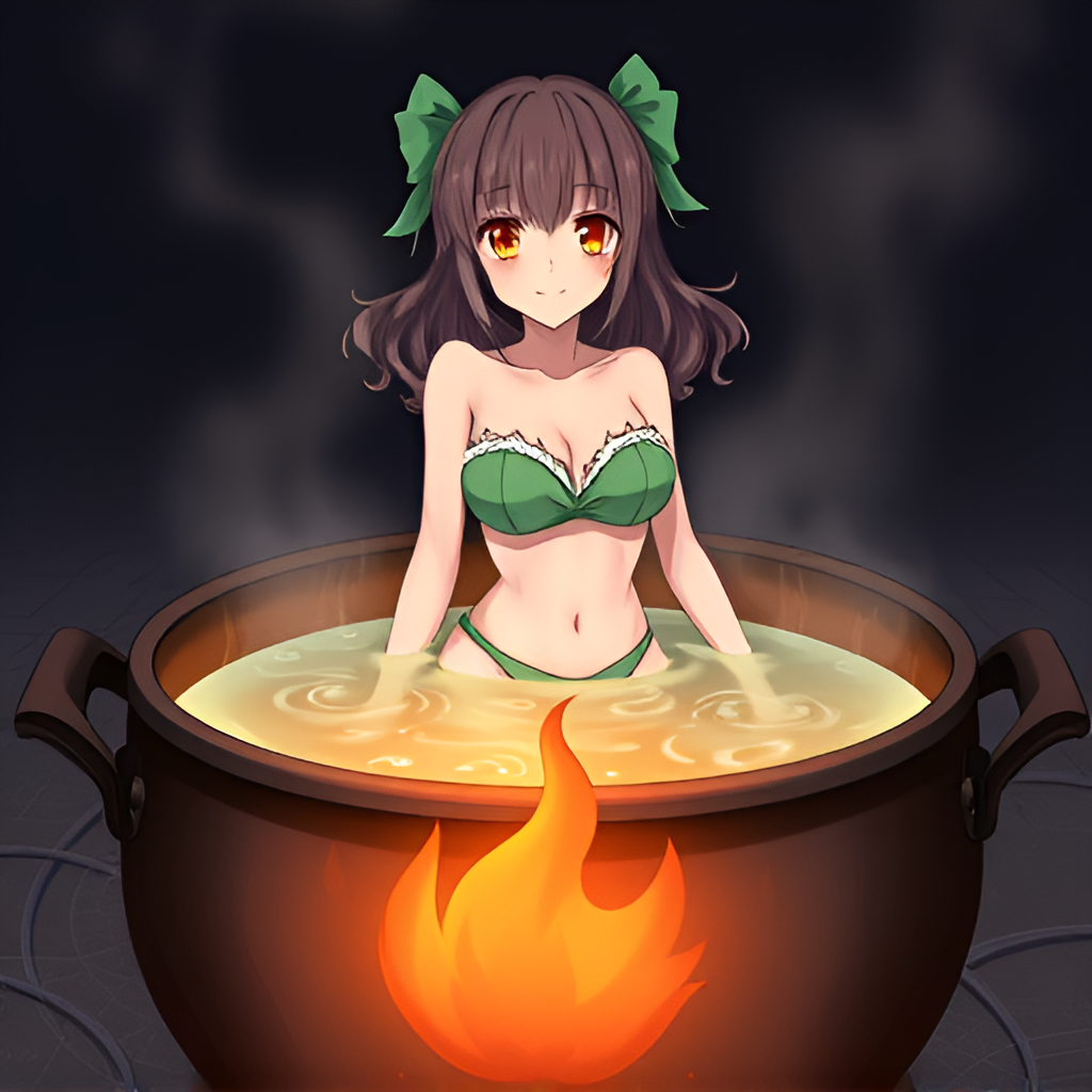 Ladies in cauldrons - Girls, Bathing, Swimsuit, Anime, Bikini, Boiler, Boiling water, Art, Women, Longpost