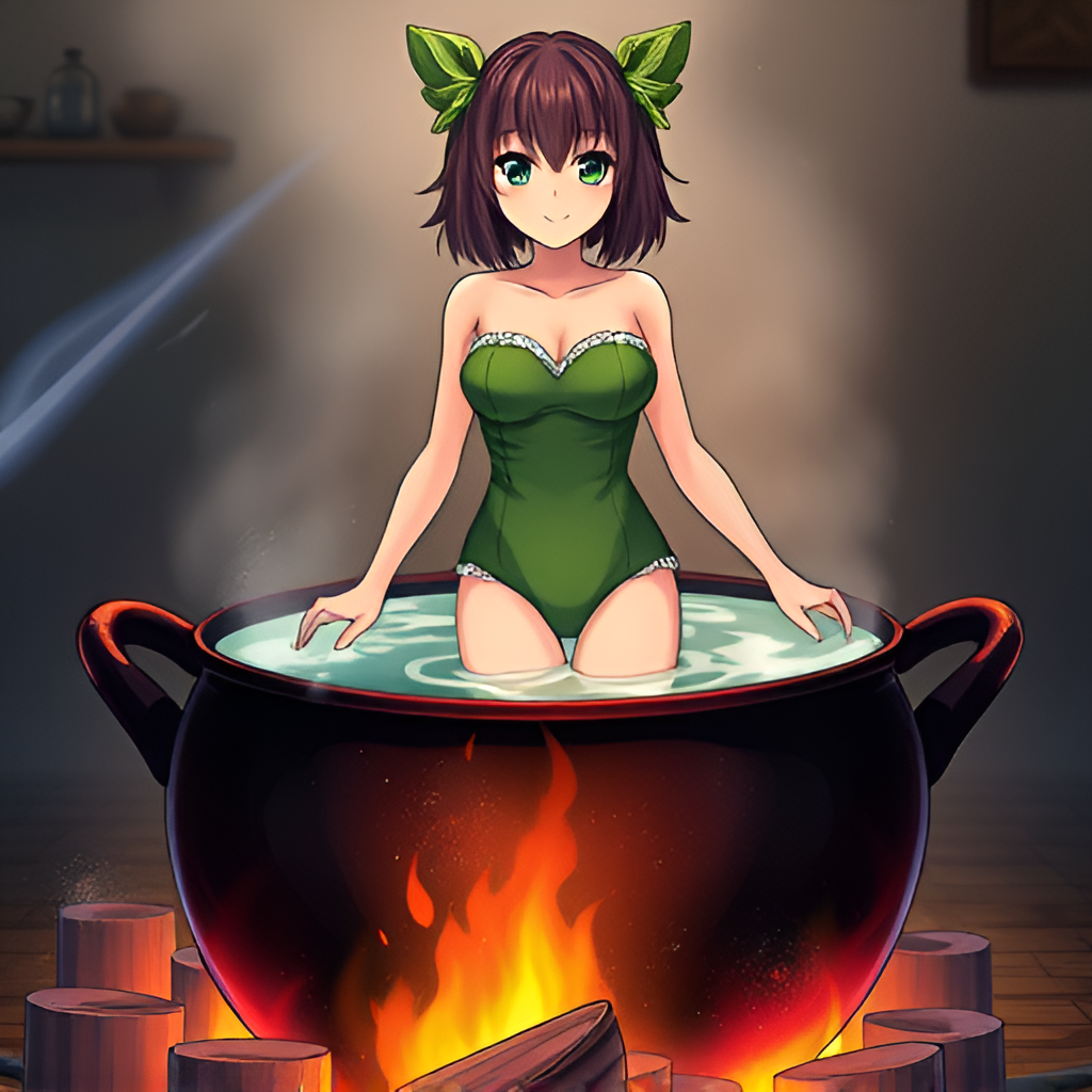 Ladies in cauldrons - Girls, Bathing, Swimsuit, Anime, Bikini, Boiler, Boiling water, Art, Women, Longpost