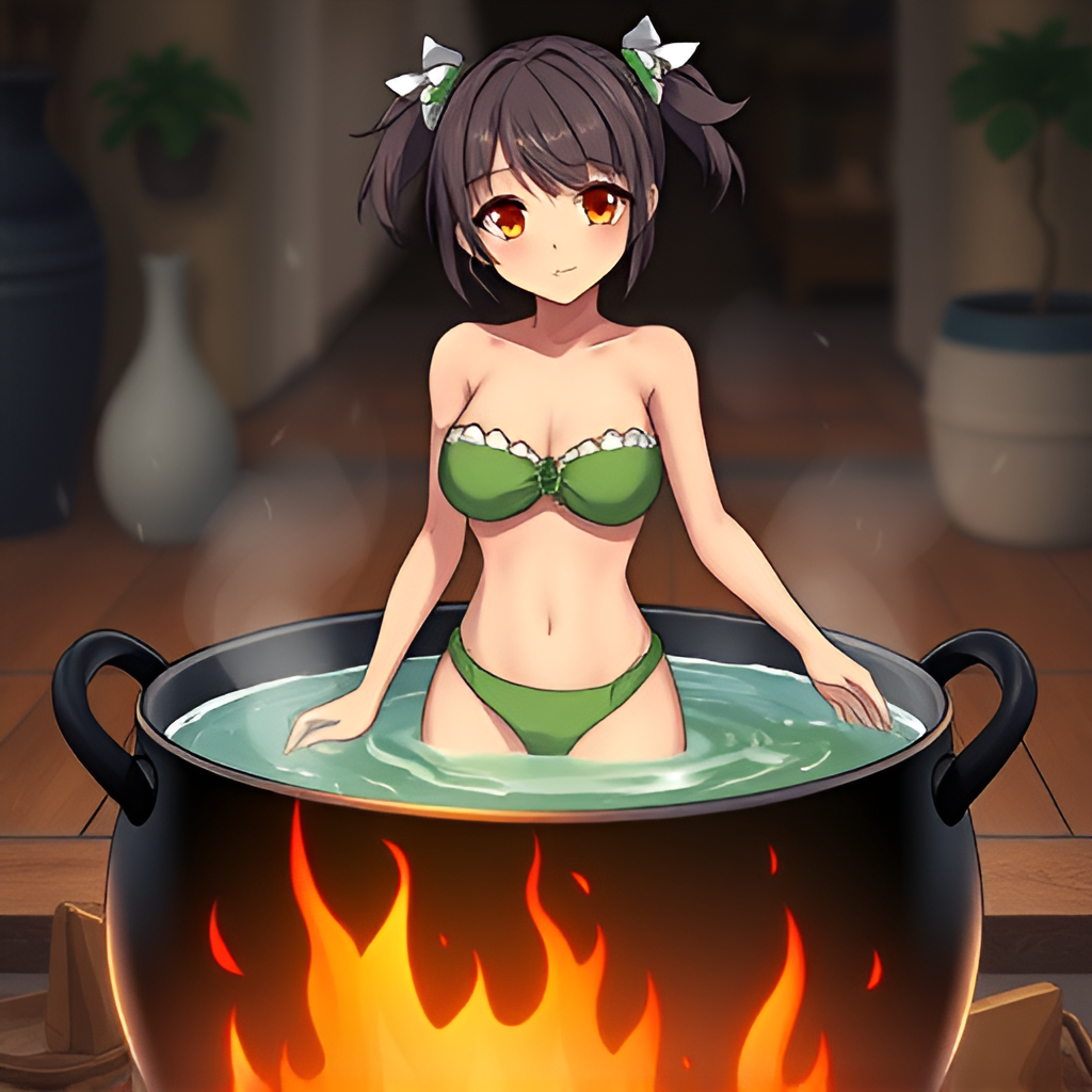 Ladies in cauldrons - Girls, Bathing, Swimsuit, Anime, Bikini, Boiler, Boiling water, Art, Women, Longpost